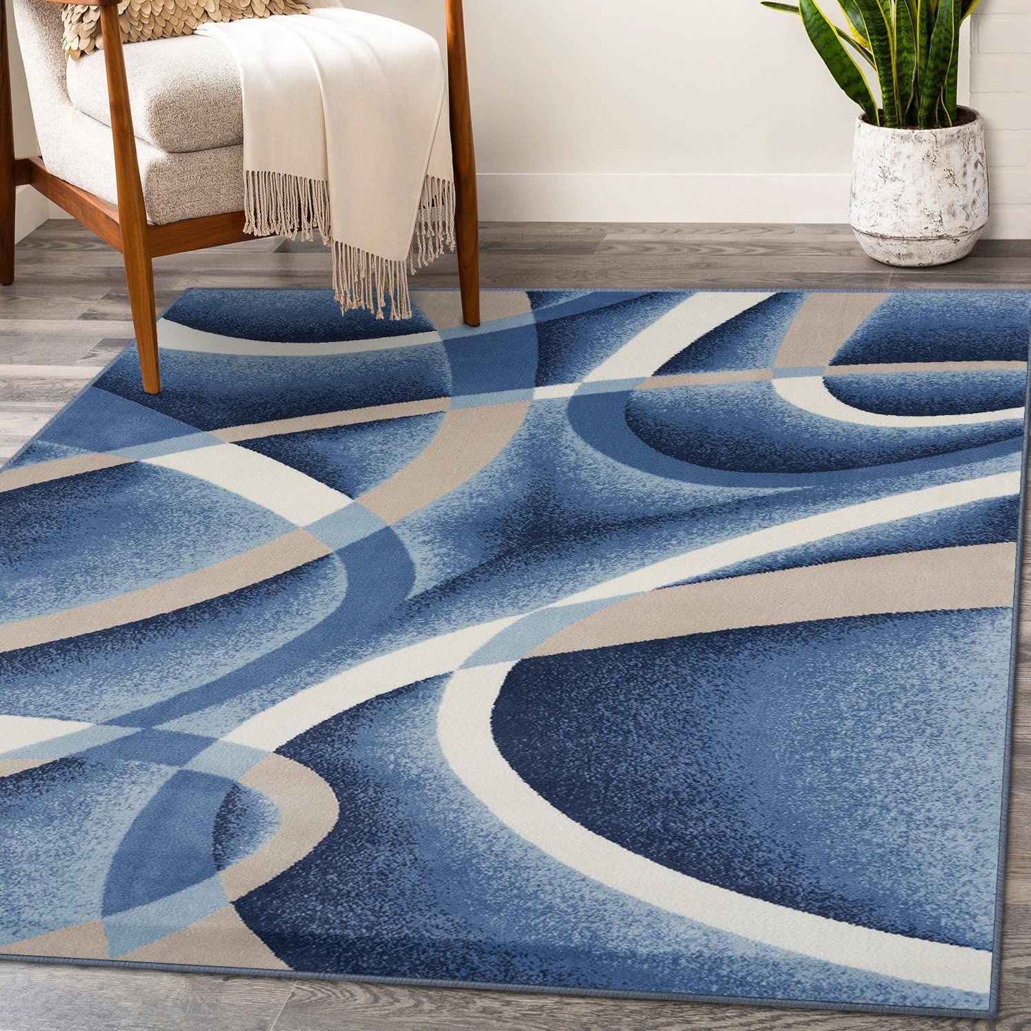 2305 Geometric Abstract Blue 2x3 Area Rugs for Entryway - Non-Slip Modern Floor Mat for Living Room, Bedroom & Hallway Decor