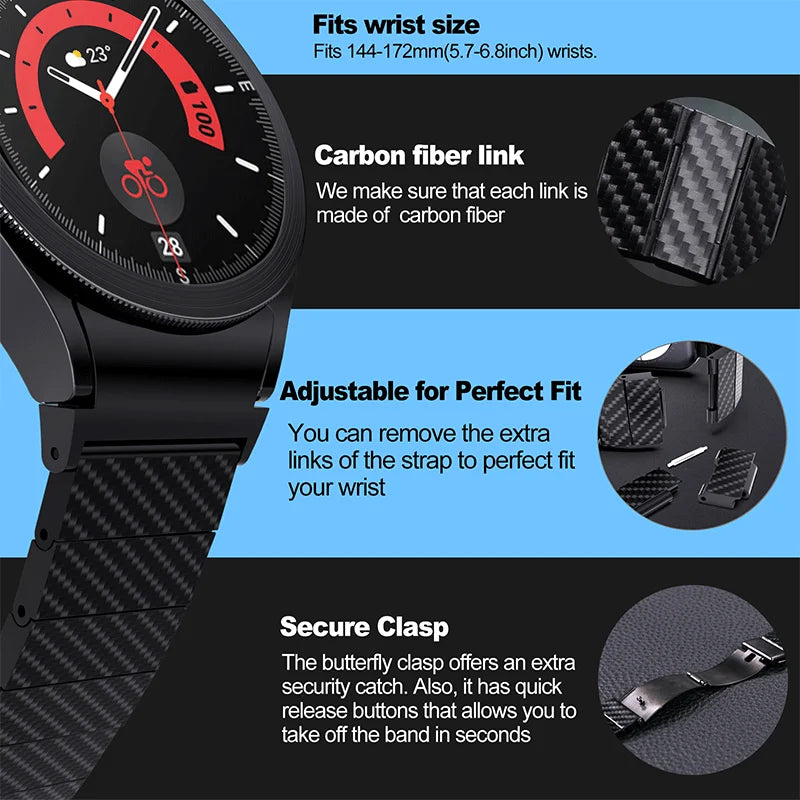 Premium No-Gaps Carbon Fiber Strap for Samsung Galaxy Watch 46mm/42mm - Durable Lightweight Replacement Band for Active Lifestyle, Workouts & Outdoor Adventures