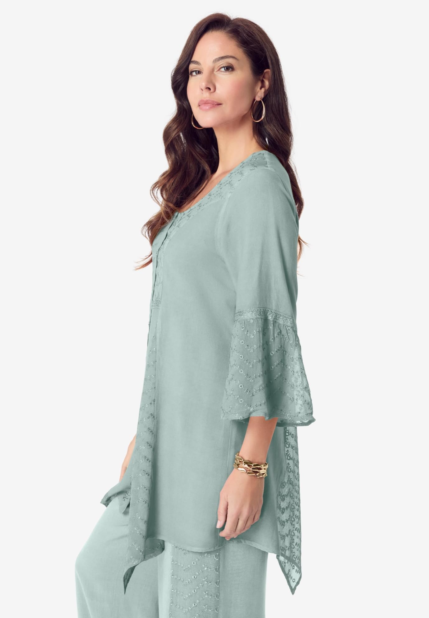 Rooman's Women's Plus Size Acid Wash Oversized Denim Shirt - Casual Chic Layering Piece for Work, Date Night & Weekend Outfits