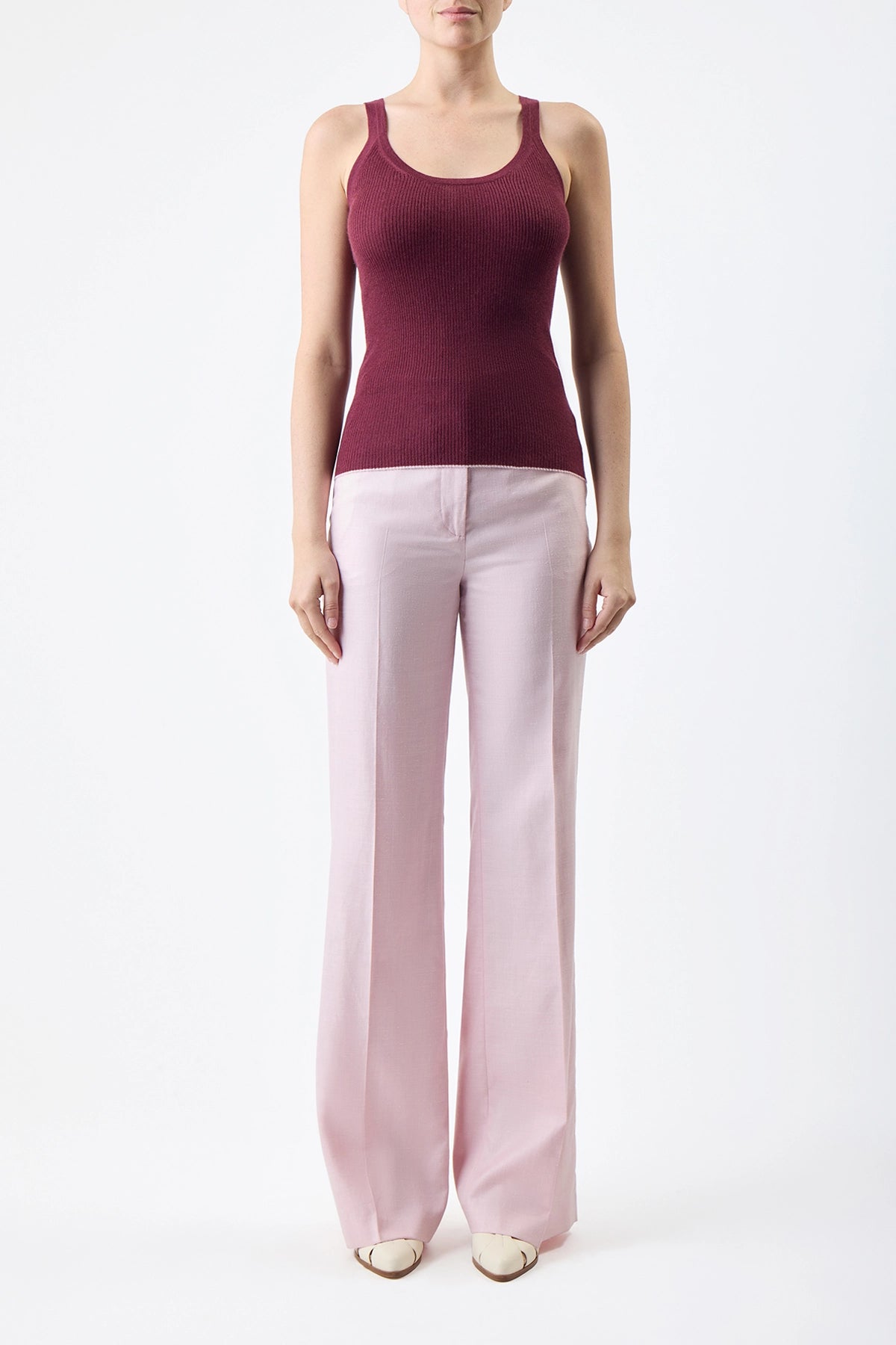Vesta Pant - Blush Virgin Wool & Silk Linen Twill Women's Trousers for Office Wear & Business Casual Outfits