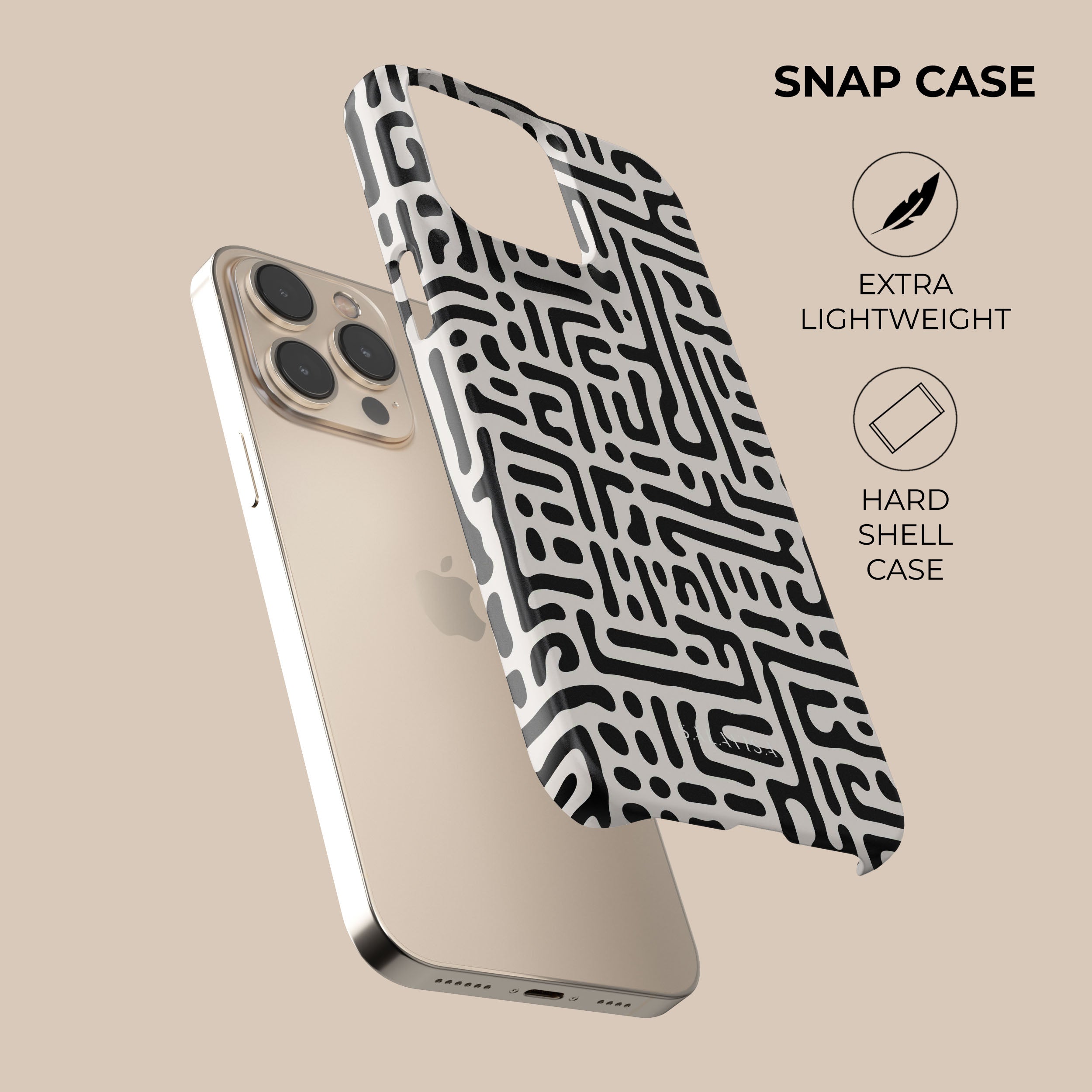 Stylish Black & White Maze Design Phone Case - Durable Protective Cover for iPhone & Android - Perfect for Everyday Use, Travel & Gifting