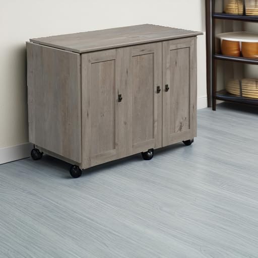 Sauder Craft Cart Storage Cabinet - Rolling Sewing Table with Expandable Top in Mystic Oak | Perfect for Craft Rooms, Sewing Studios & Small Space Organization