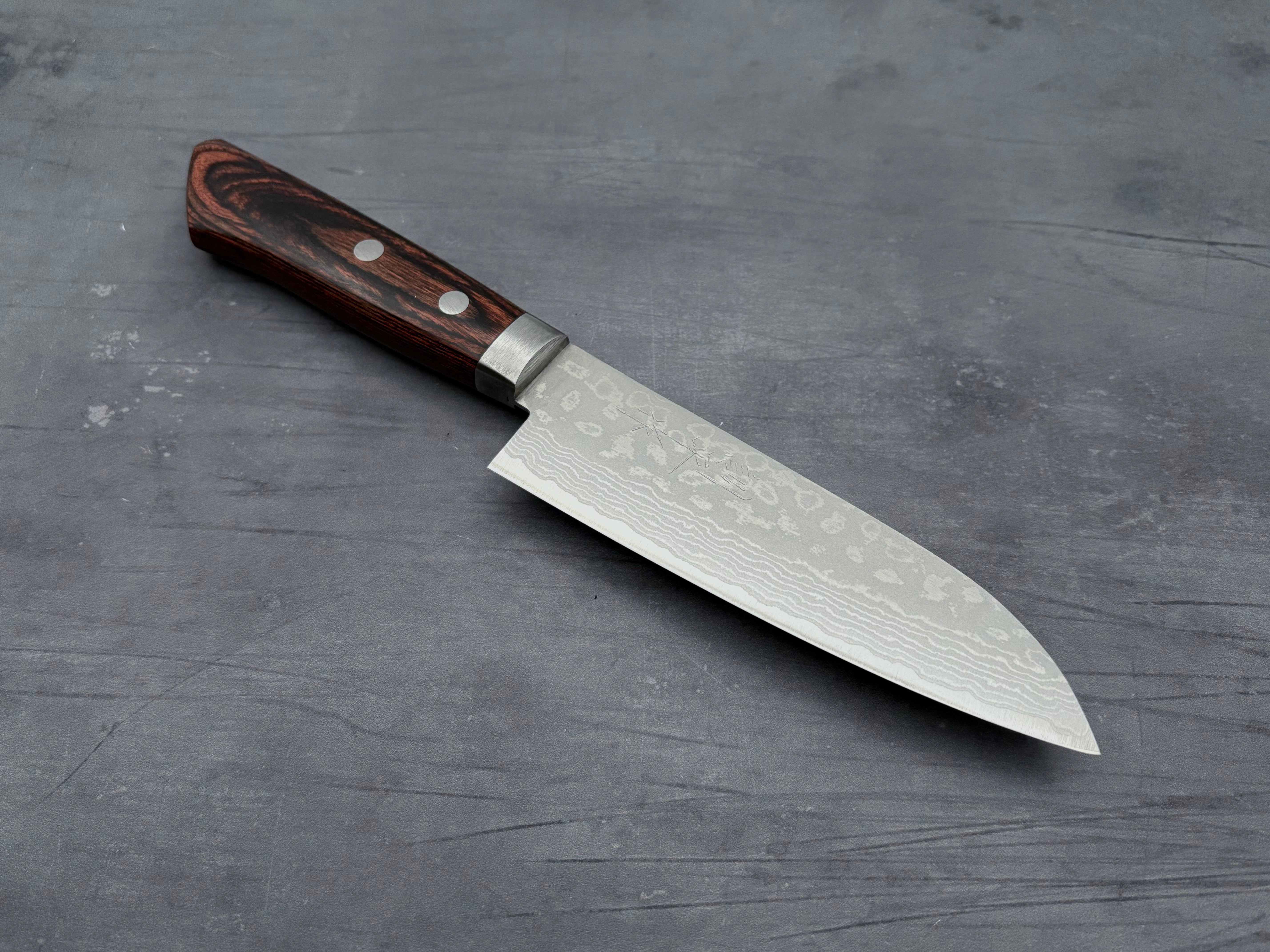 Masutani Hamono V10 Damascus Ko Santoku Knife - High Carbon Steel Japanese Chef Knife for Precision Cutting - Perfect for Slicing, Dicing, and Chopping Vegetables, Fruits, and Meat