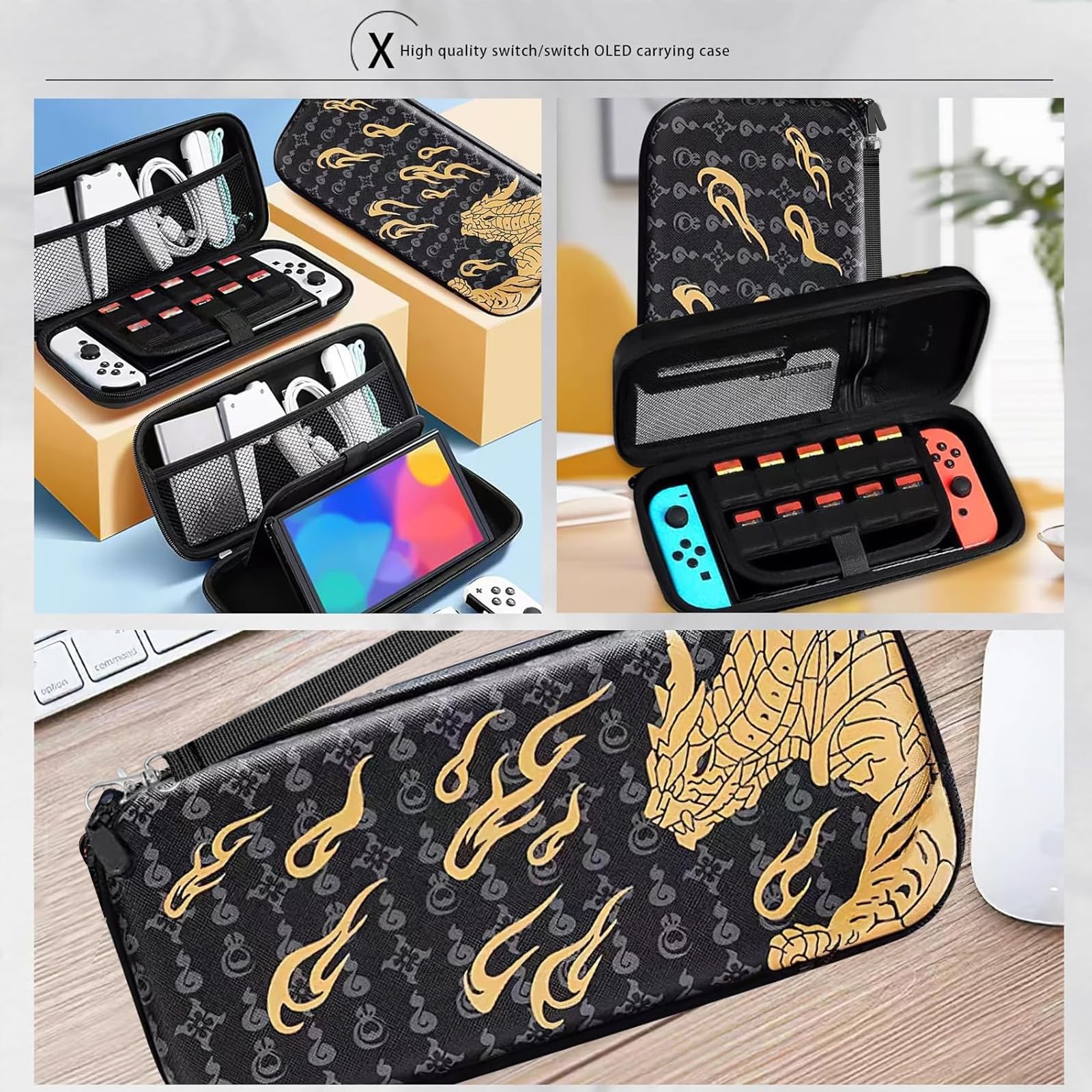 WUERKIYA Cute Hard Carrying Case Compatible with Nintendo Switch & Switch OLED - Protective Storage Bag Holds 10 Games & Accessories - Black - Perfect for Travel, Gaming Parties & On-the-Go Protection