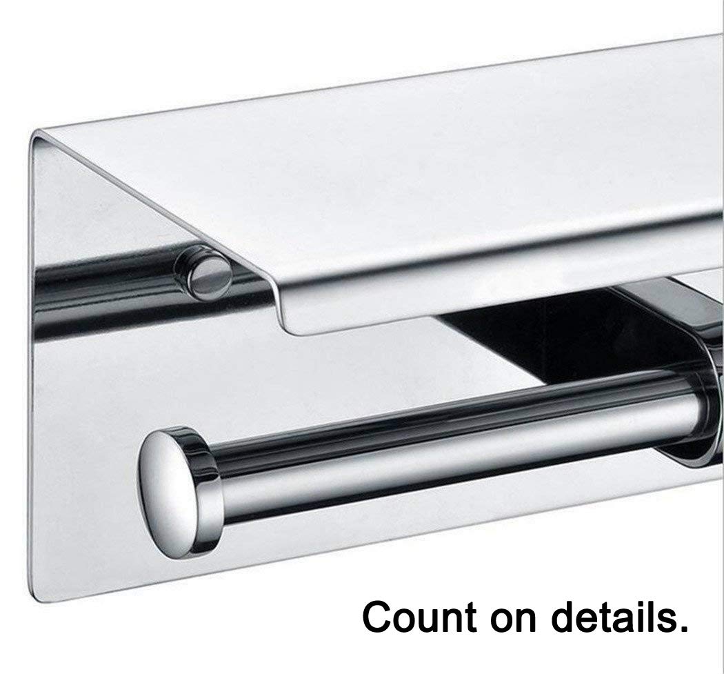 Wall Mounted Bathroom Toilet Paper Holder with Shelf - Sturdy Stainless Steel TP Roll Dispenser for Bath, Powder Room & RV - TP002