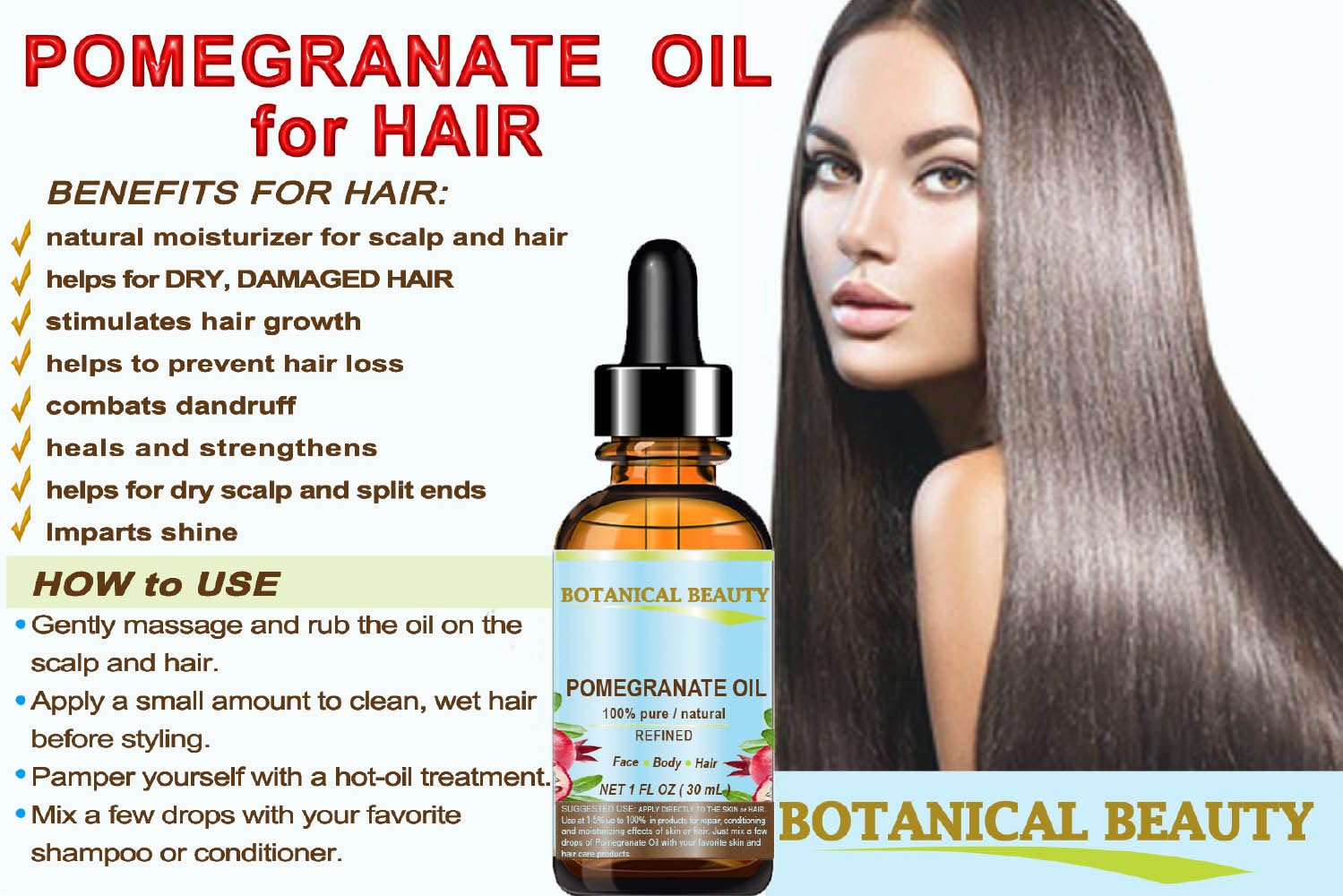 100% Pure Pomegranate Seed Oil - Cold Pressed, Natural & Refined Carrier Oil for Face, Skin, Hair & Nails (4oz/120ml) | Rich in Vitamin C & Antioxidants | Botanical Beauty | Perfect for DIY Skincare, Massage & Hair Treatments