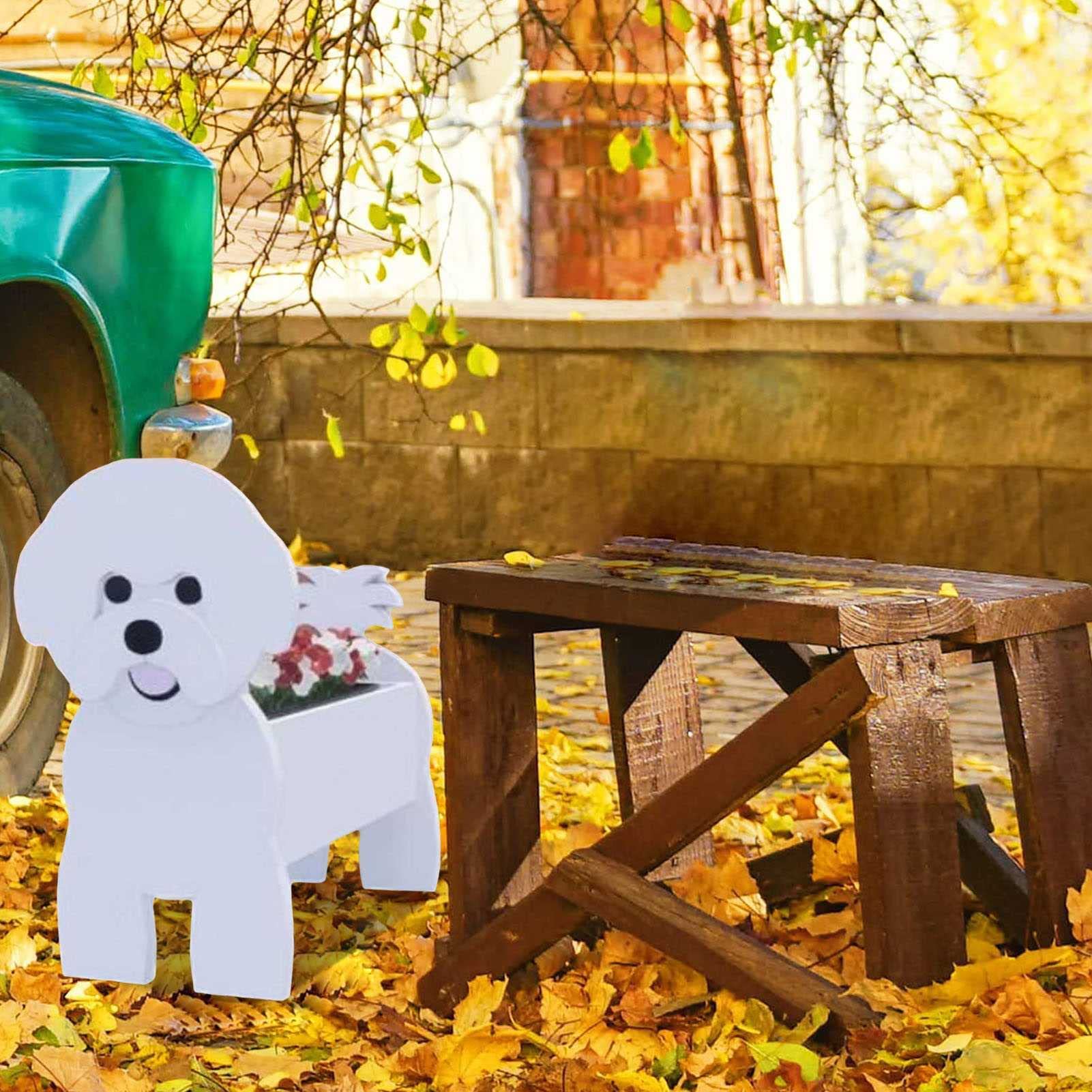 Bichon Frise Dog Planter Pot - 16.9x9.8 Inch PVC Outdoor Flower Pot for Garden, Patio Decor | Cute Animal Planter for Succulents, Herbs & Small Plants | Perfect for Home, Office & Gift Giving