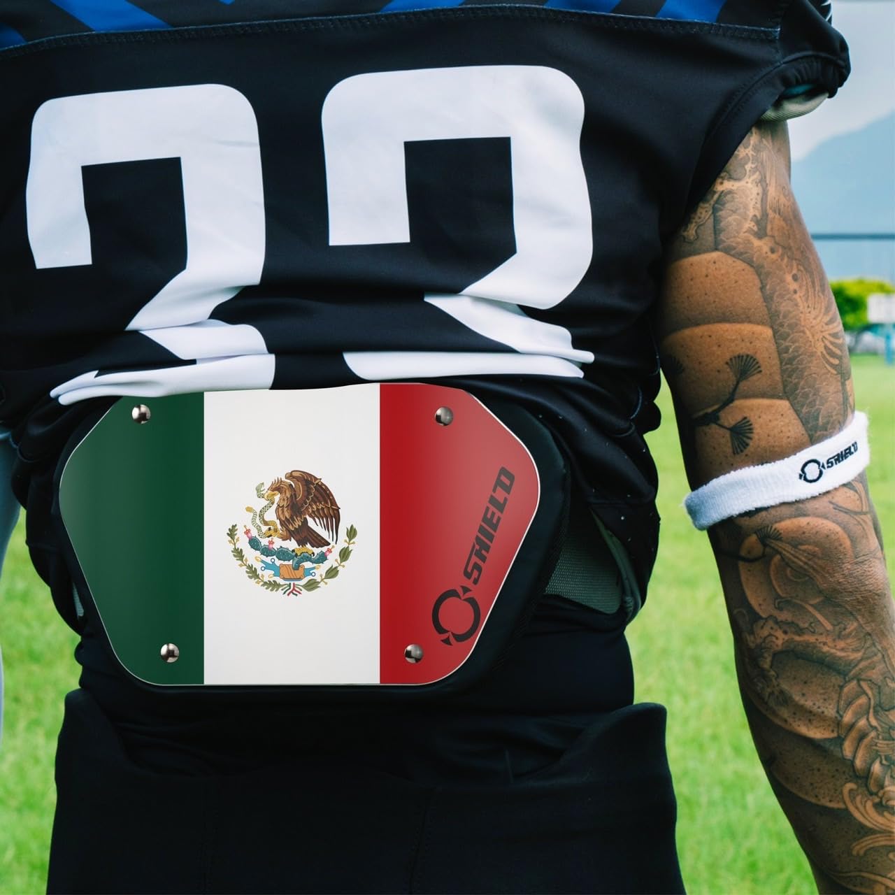 O Shield Mexican Flag Football Back Plate - Lower Back Pads for Football Players & Rear Protector (Youth Fit) - Protective Gear for Flag Football Games & Practice