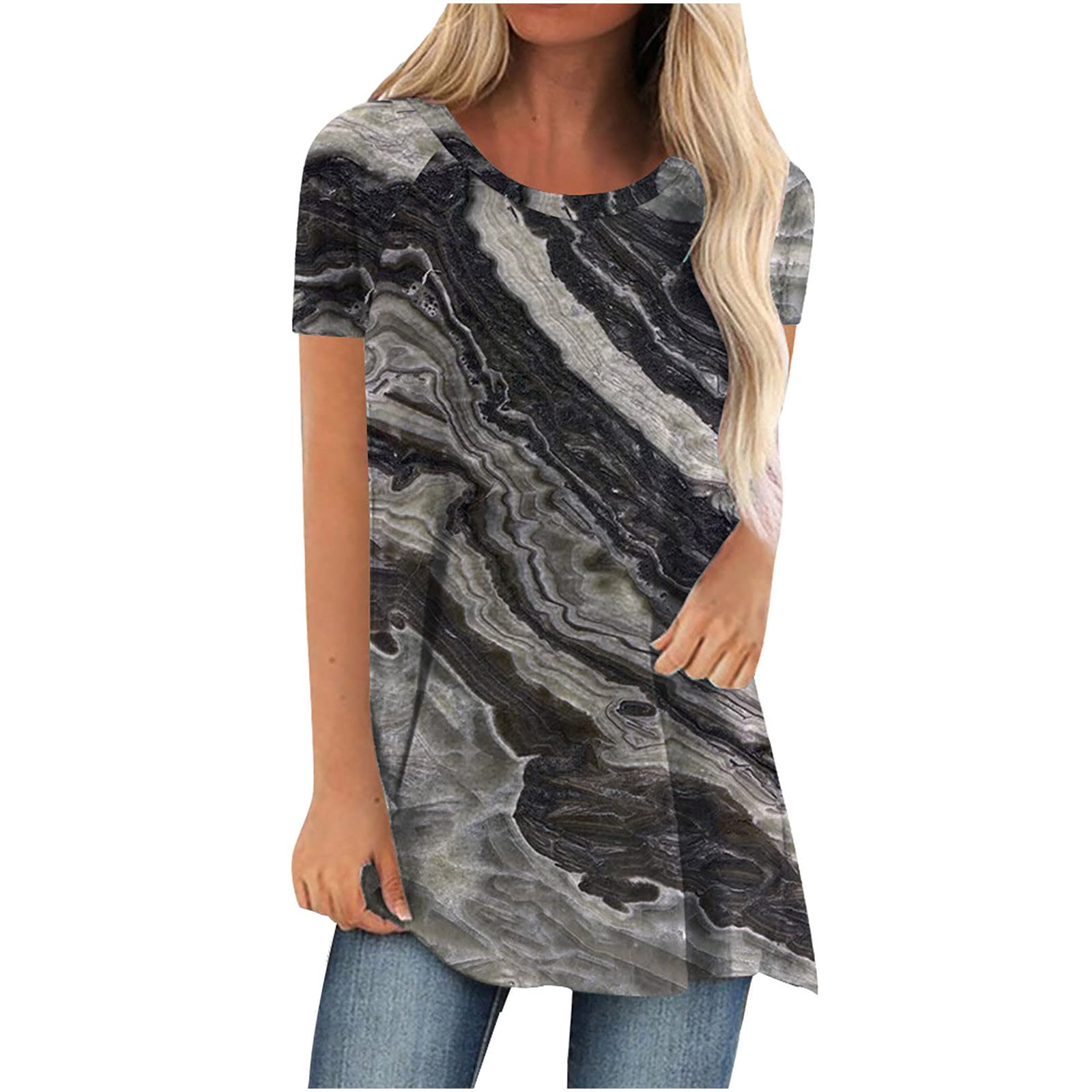 Trendy Women's Summer Tops - Cute Short Sleeve Graphic Tees & Crew Neck Blouses for Casual Outings, Beach Trips, and Weekend Wear