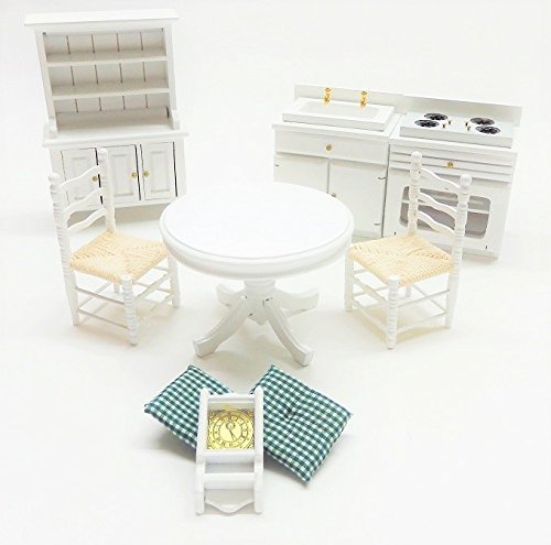 Melody Jane Dollhouse White Kitchen & Dining Furniture Set - 1:12 Scale Miniature Wooden Playset for Dolls - Perfect for Collectors & Kids Room Decor