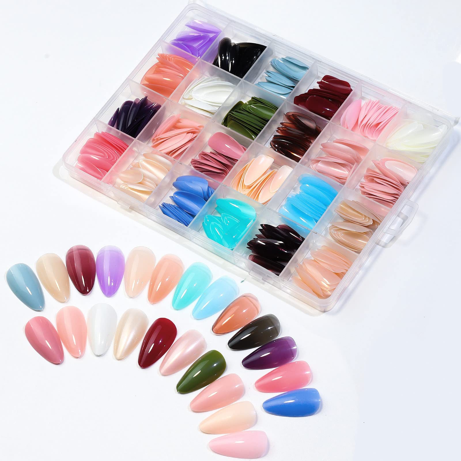 CHANGAR 576PCS Medium Almond Press on Nails - Matte Acrylic Fake Nails Set with 24 Solid Colors | Full Cover Short Stiletto False Nails for DIY Nail Art | Perfect for Parties, Weddings, and Everyday Wear