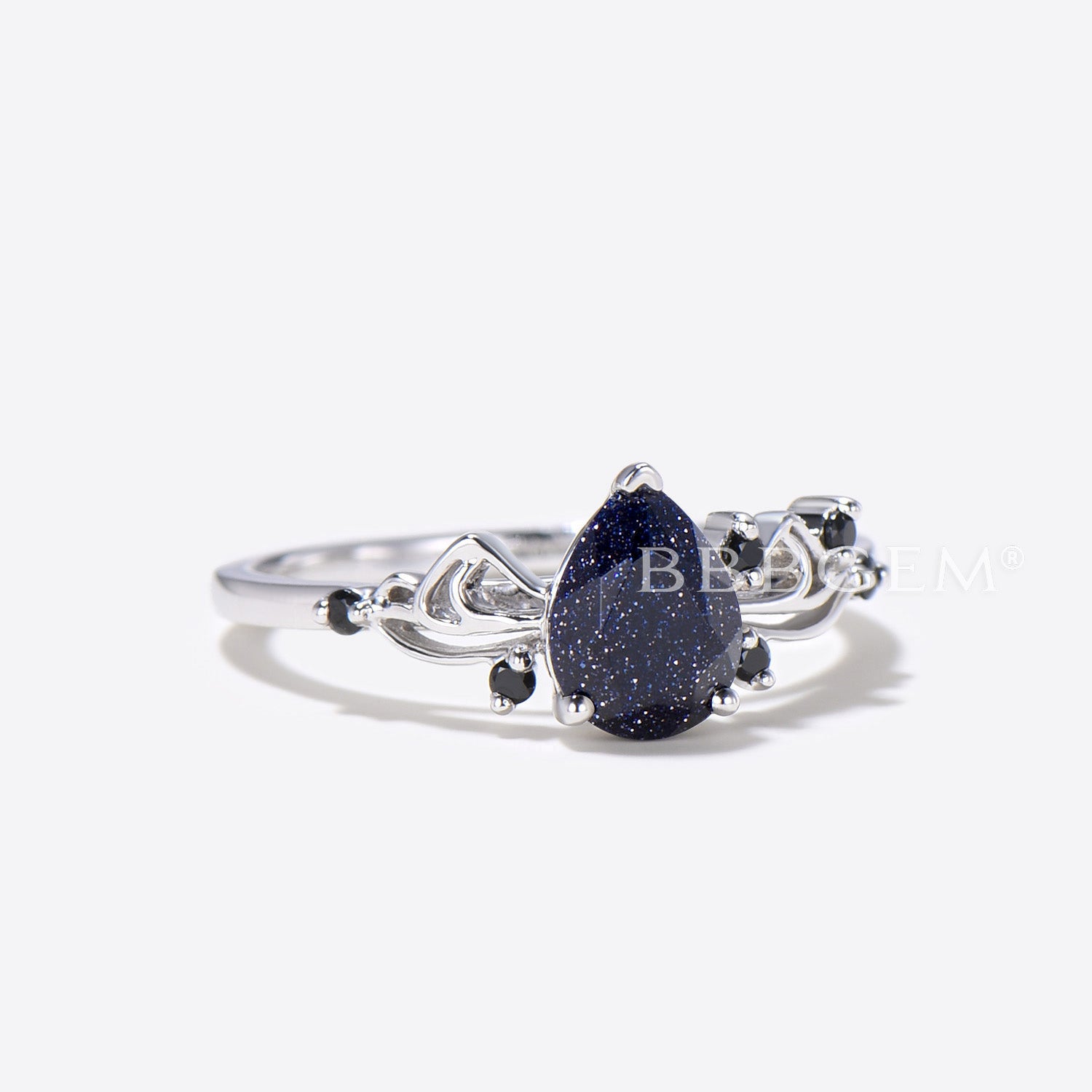 Sailor Moon Inspired Pear Cut Galaxy Blue Sandstone Engagement Ring - 7 Stone Wedding Band for Anime Lovers, Cosplay & Unique Proposal Jewelry Gift
