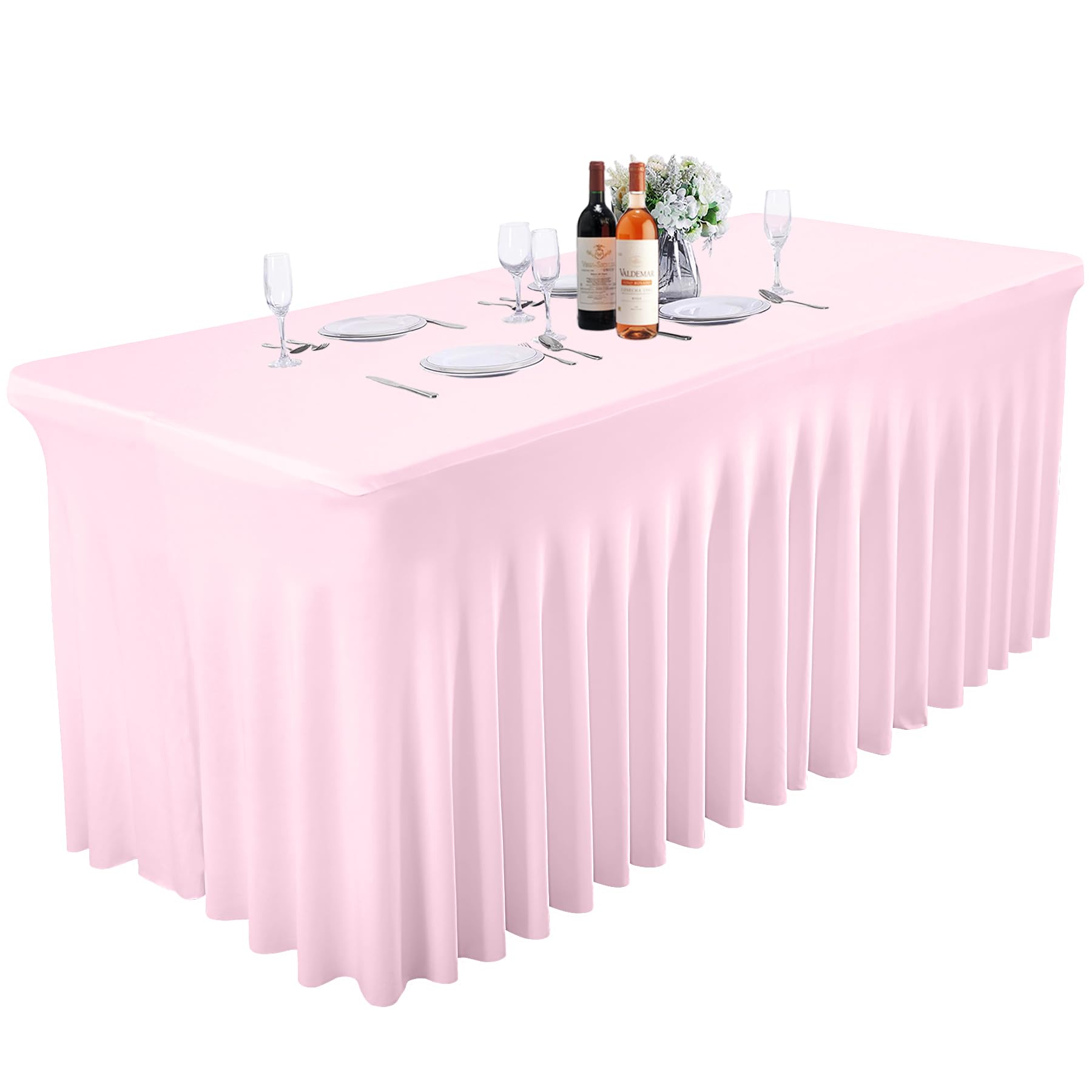 8ft Pink Spandex Table Skirt - Stretchable Table Cover for 8 Foot Rectangle Folding Tables | Perfect for Weddings, Banquets & Party Decorations