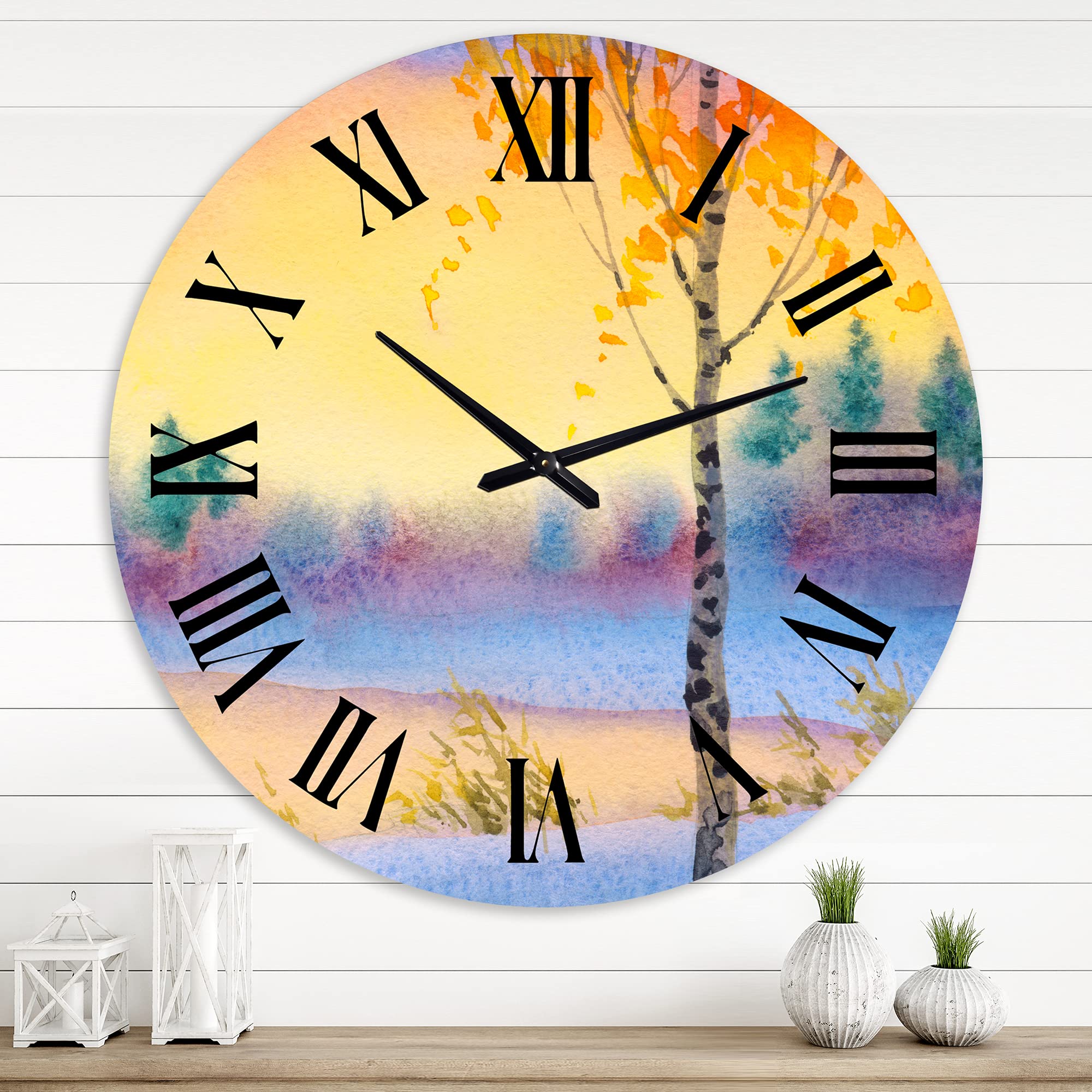 DesignQ Traditional Wall Clock - Winter Landscape Evening Sky Over Lake - Large Nature-Themed Wall Clock for Bedroom, Living Room & Office Decor - Perfect for Home, Office & Gift Giving