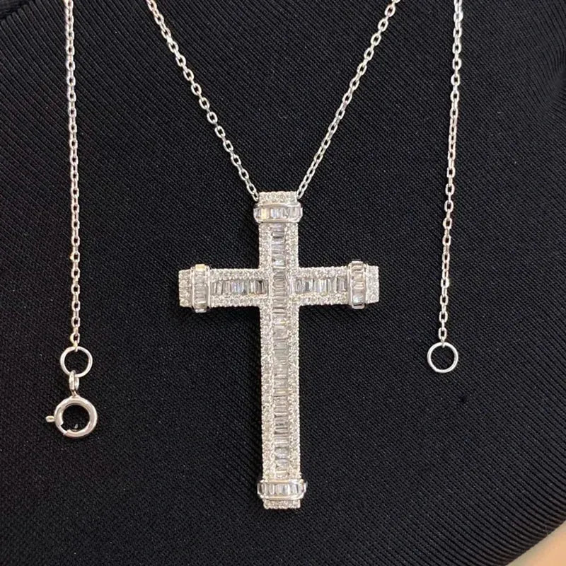 18K White Gold Cross Pendant Necklace with 0.70ct Natural Diamonds - Elegant Women's Jewelry Gift for Christmas, Anniversary & Special Occasions