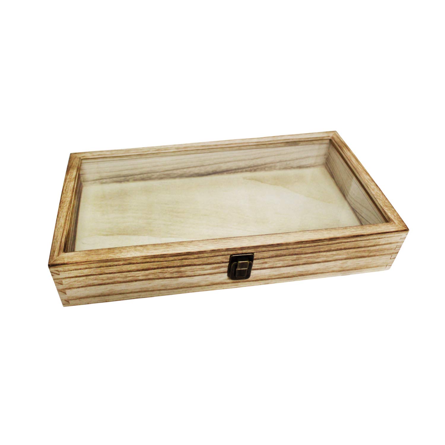 MOOCA Oak Wood Jewelry Display Case with Tempered Glass Top - Wooden Jewelry Storage Box for Necklaces, Rings & Collectibles - Home Organization Accessories with Secure Metal Clasp - Perfect for Bedroom Vanity, Boutique Showcase & Gift Packaging