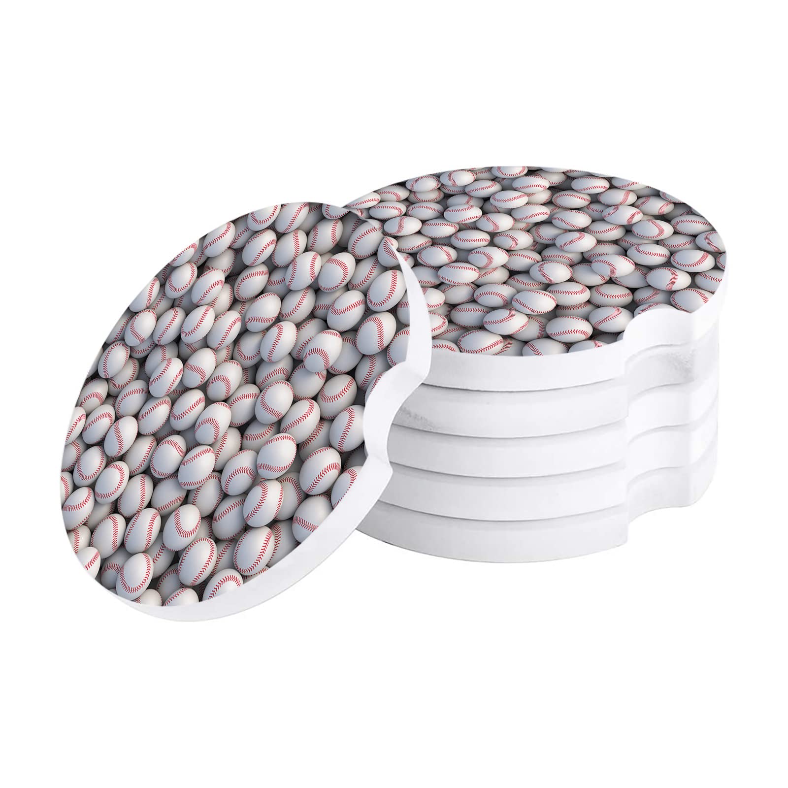 6-Pack Ceramic Drink Coasters - Baseball Themed Absorbent Coasters for Cars, Home & Office - Perfect Sports Gift for Men & Women - Prevent Water Rings on Tables & Car Consoles