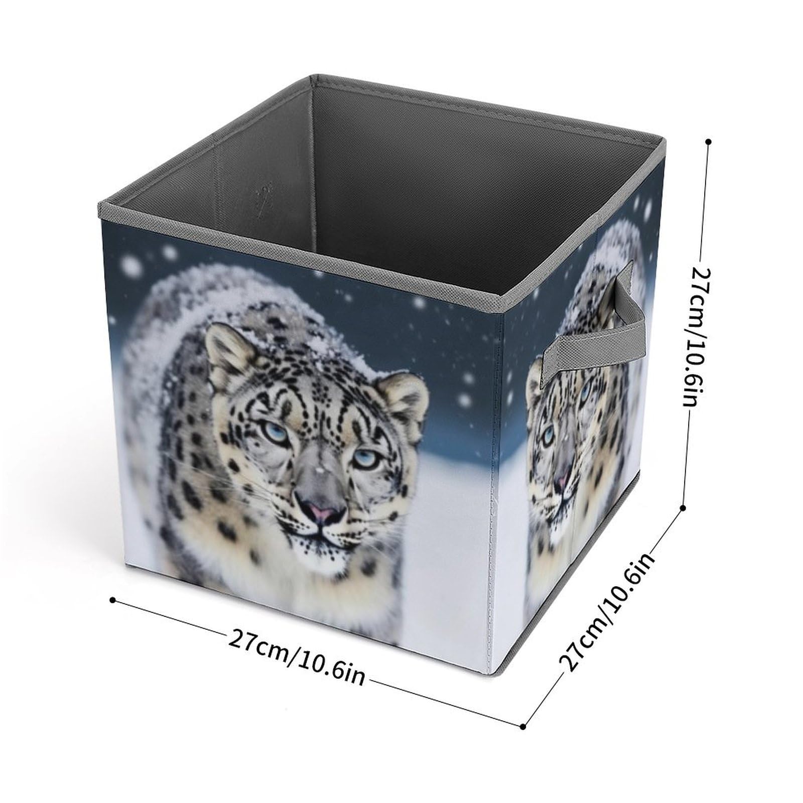 Foldable Blue Eyed Snow Leopard Storage Cubes with Handles - Closet Organizer Bins for Clothes, Cabinet & Shelf Organization | Perfect for Bedroom, Nursery & Dorm Storage Solutions