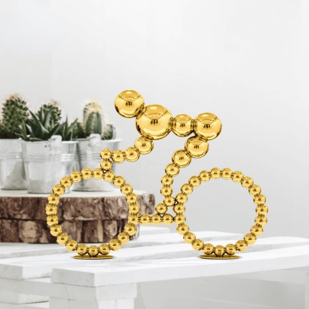 Gold Sports Statue Decor - Premium Metal Bicycle Sculpture for Fireplace, Modern Office & Home Decor | Unique Cycling Gift for Enthusiasts | Perfect for Living Room, Study & Man Cave Display