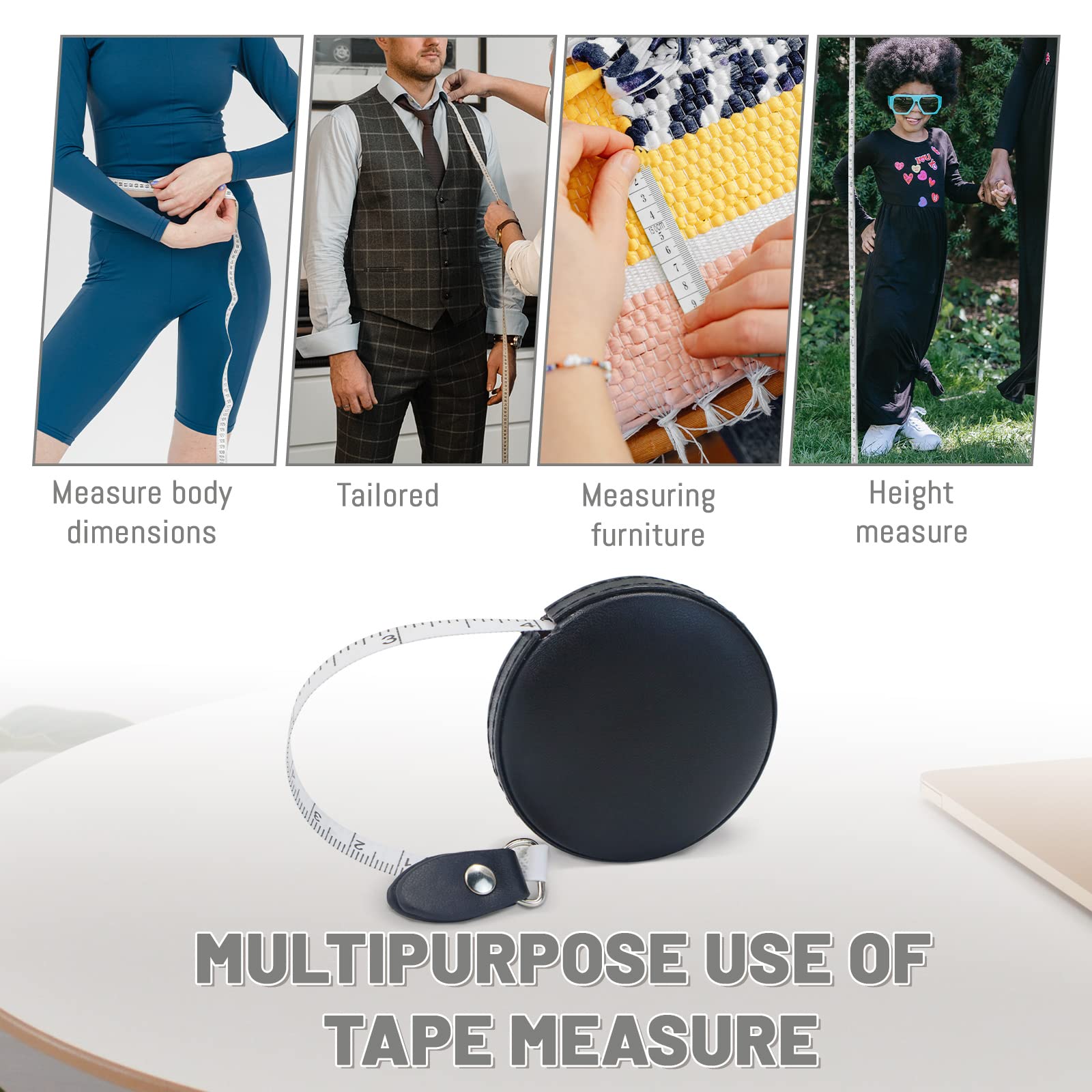 3Pcs Soft Leather Retractable Dual-Sided Sewing Tape Measure - 60 Inch/1.5m Small Measuring Tape for Body, Fabric, Tailoring & Waist Measurement (Black) - Perfect for DIY Crafts, Dressmaking & Home Sewing Projects