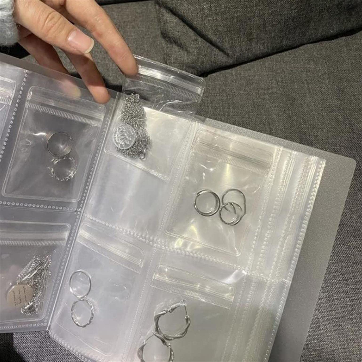 Clear Jewelry Organizer Bag - Anti-Tarnish Transparent Earring Holder Book for Rings, Necklaces, Bracelets & Studs - Portable Travel Storage Case & Display Box (White) - Perfect for Home, Travel & Gift Organization