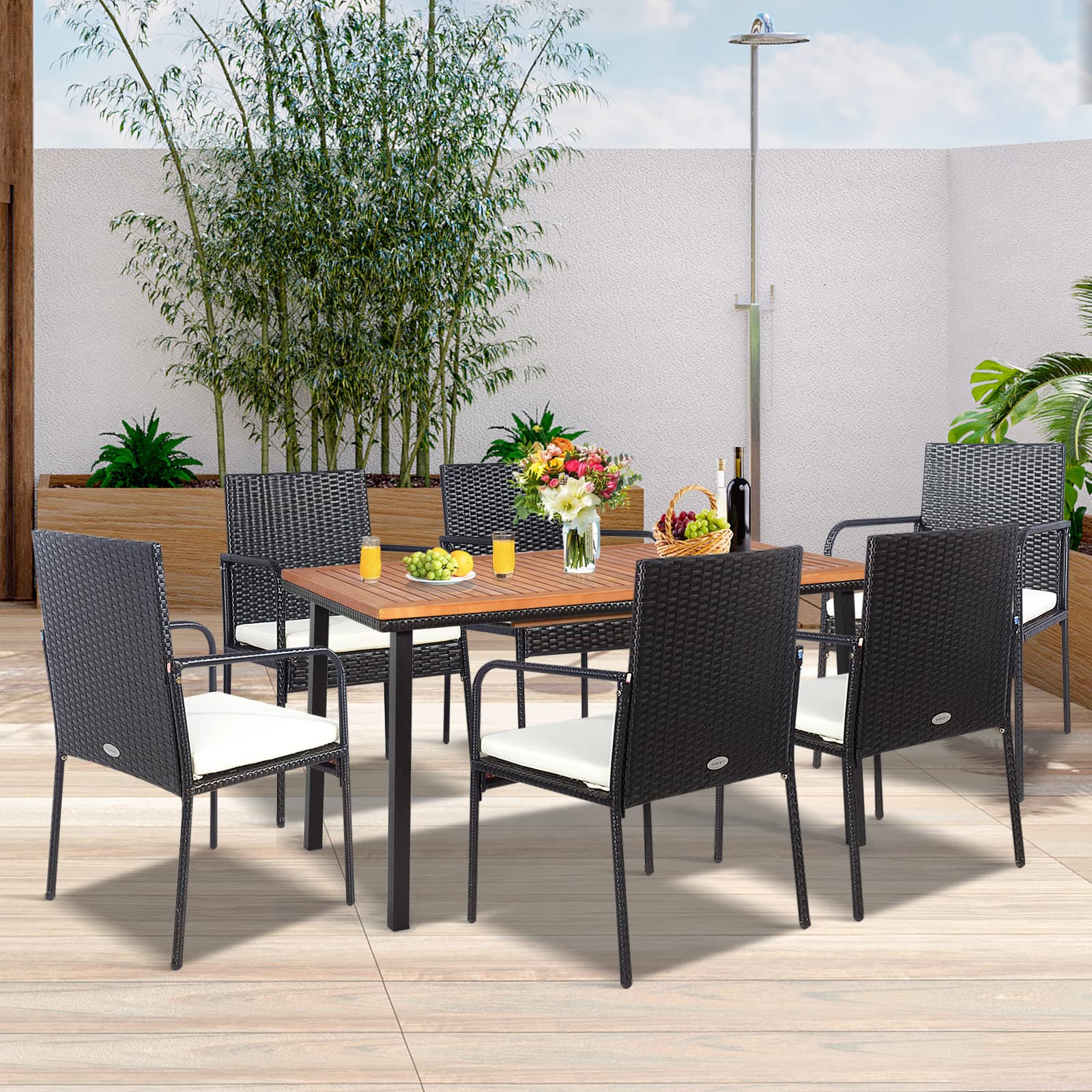 RELAX4LIFE 4-Piece Outdoor Dining Chair Set - All-Weather PE Wicker Patio Chairs with Comfortable Cushions, Durable Rattan Armchairs for Backyard, Poolside, Garden & Lawn - Perfect for Outdoor Entertaining & Relaxation