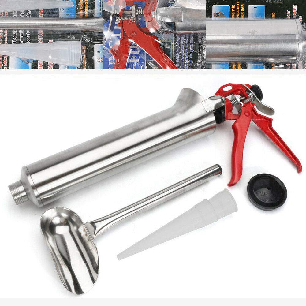 Stainless Steel Mortar Grout Gun - Professional Tile Grouting & Brick Pointing Tool with Angled/Straight Nozzles - Perfect for Wall Tiling, Floor Repairs & Masonry Work