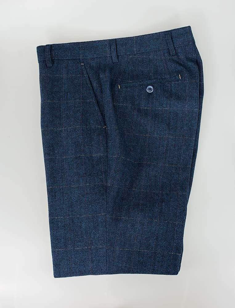 Cavani Carnegi Men's Slim Fit Blue Check Tweed Dress Pants - Formal Office Wear & Business Casual Trousers for Professional Style