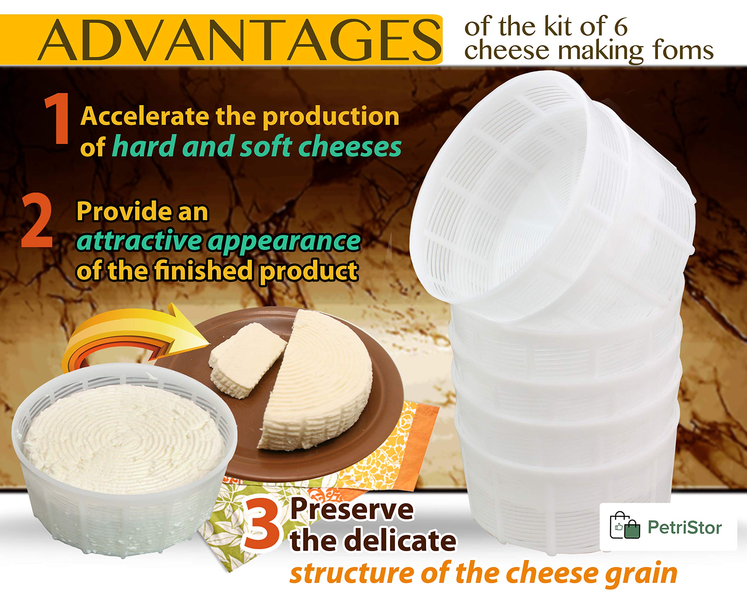 6-Piece Soft Cheese Mold Set for Homemade Cheese Making - 2.55QT Cream Cheese, Feta & Ricotta Mold - DIY Cheese Making Supplies with Basket - Perfect for Artisan Cheesemaking at Home or Small Dairy Farms