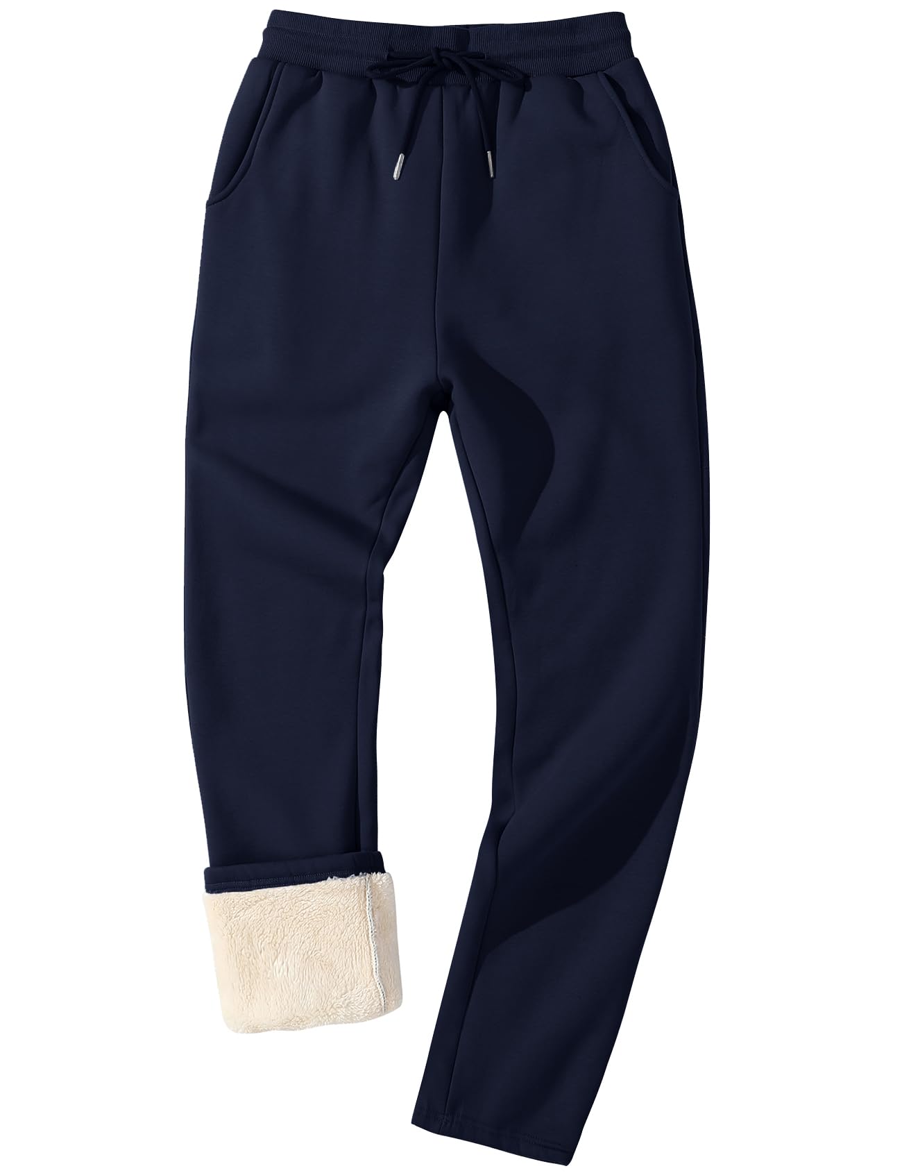 Flygo Men's Fleece Lined Sherpa Sweatpants - Winter Warm Jogger Pants with Pockets for Lounge, Athletic & Outdoor Activities