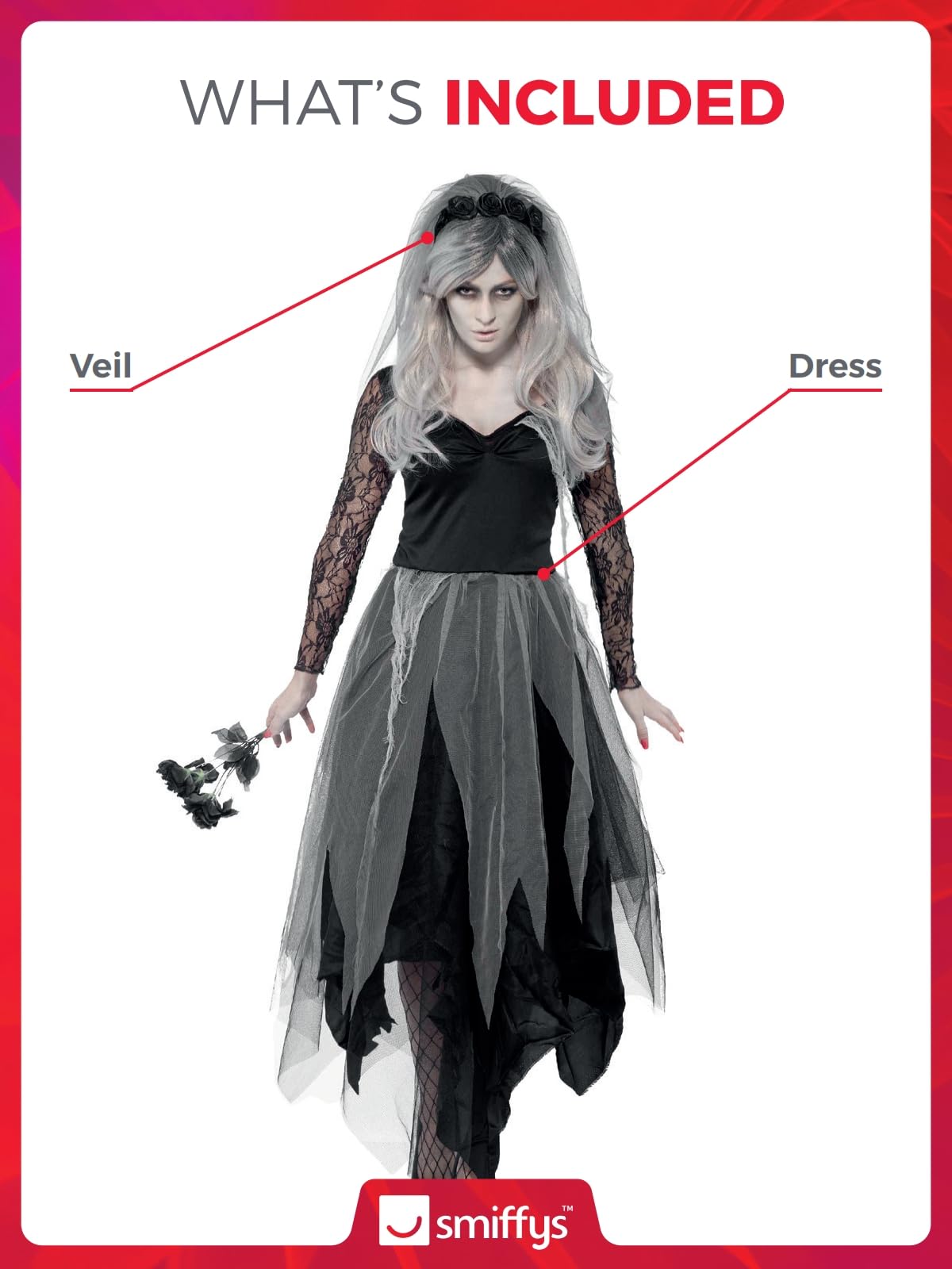 Smiffy's Women's Graveyard Bride Halloween Costume - Gothic Victorian Dress for Spooky Parties, Haunted House Events & Cosplay