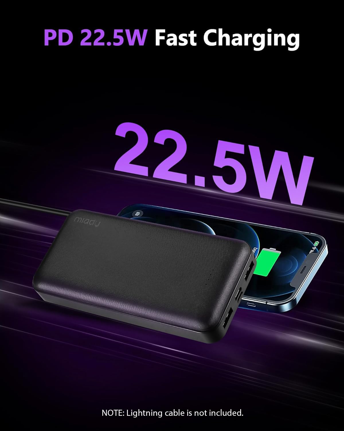 Miady 20000mAh Portable Charger 2-Pack - 22.5W PD Fast Charging Power Bank with USB-C & USB Output for iPhone 16/15/14/13/12/X, Galaxy S24/S22, iPad & Android Devices | Perfect for Travel, Camping & Emergency Power Backup