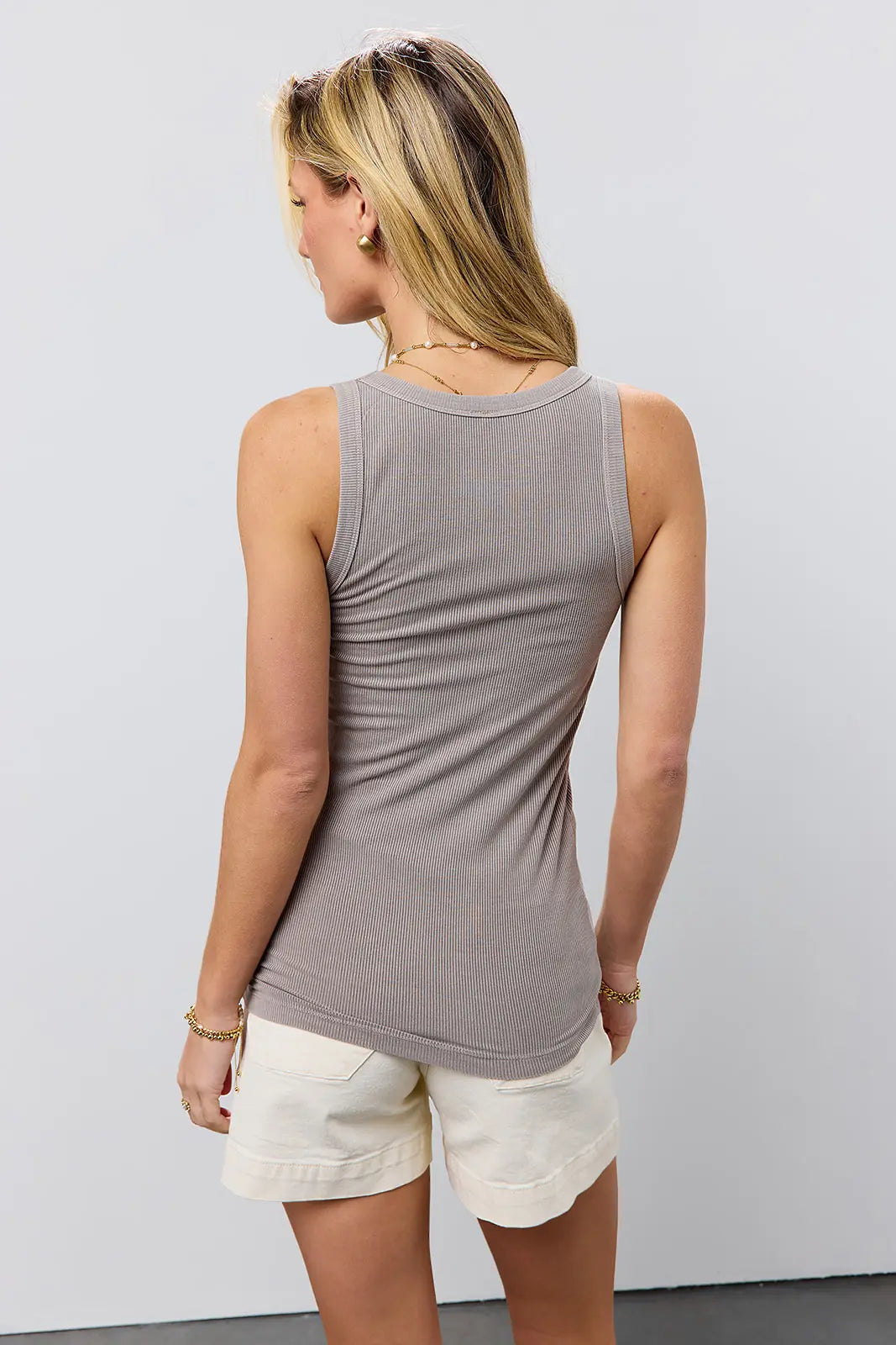 Olivia Ribbed Tank Top for Women - Soft Stretch Grey Casual Sleeveless Shirt - Perfect for Summer, Layering, and Everyday Wear