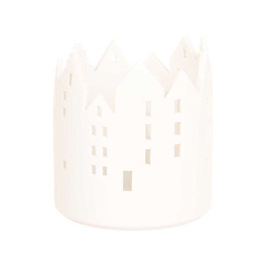 Christmas Porcelain Candle Holder - Town Hall Square Design with City Lights - Elegant Holiday Decor for Home, Dining Table & Fireplace (154g) | Perfect for Christmas Parties, Winter Weddings & Cozy Evenings