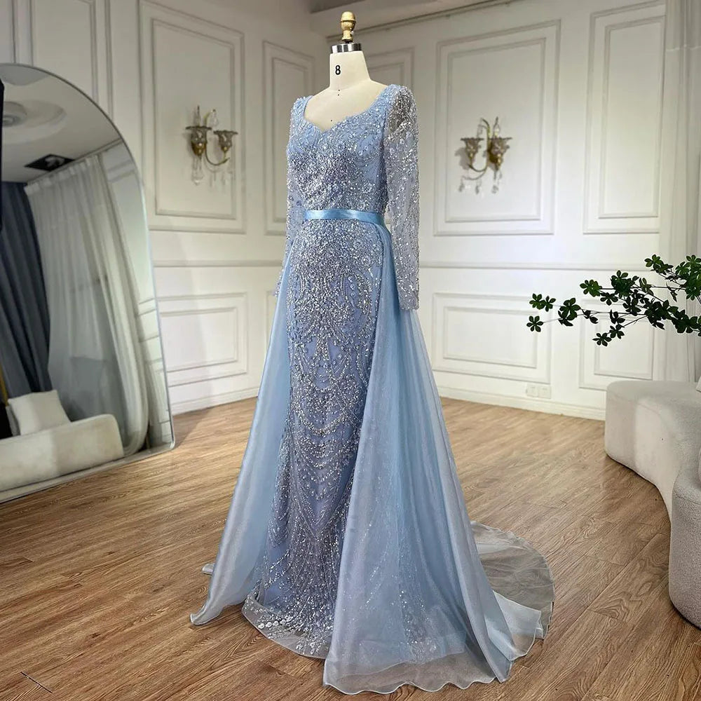 Serene Hill Arabic Blue Sweetheart Mermaid Evening Gown with Beaded Overskirt - Luxury Wedding Party Dress for Women 2025 | LA72548 | Perfect for Bridal Showers, Formal Events & Red Carpet Occasions