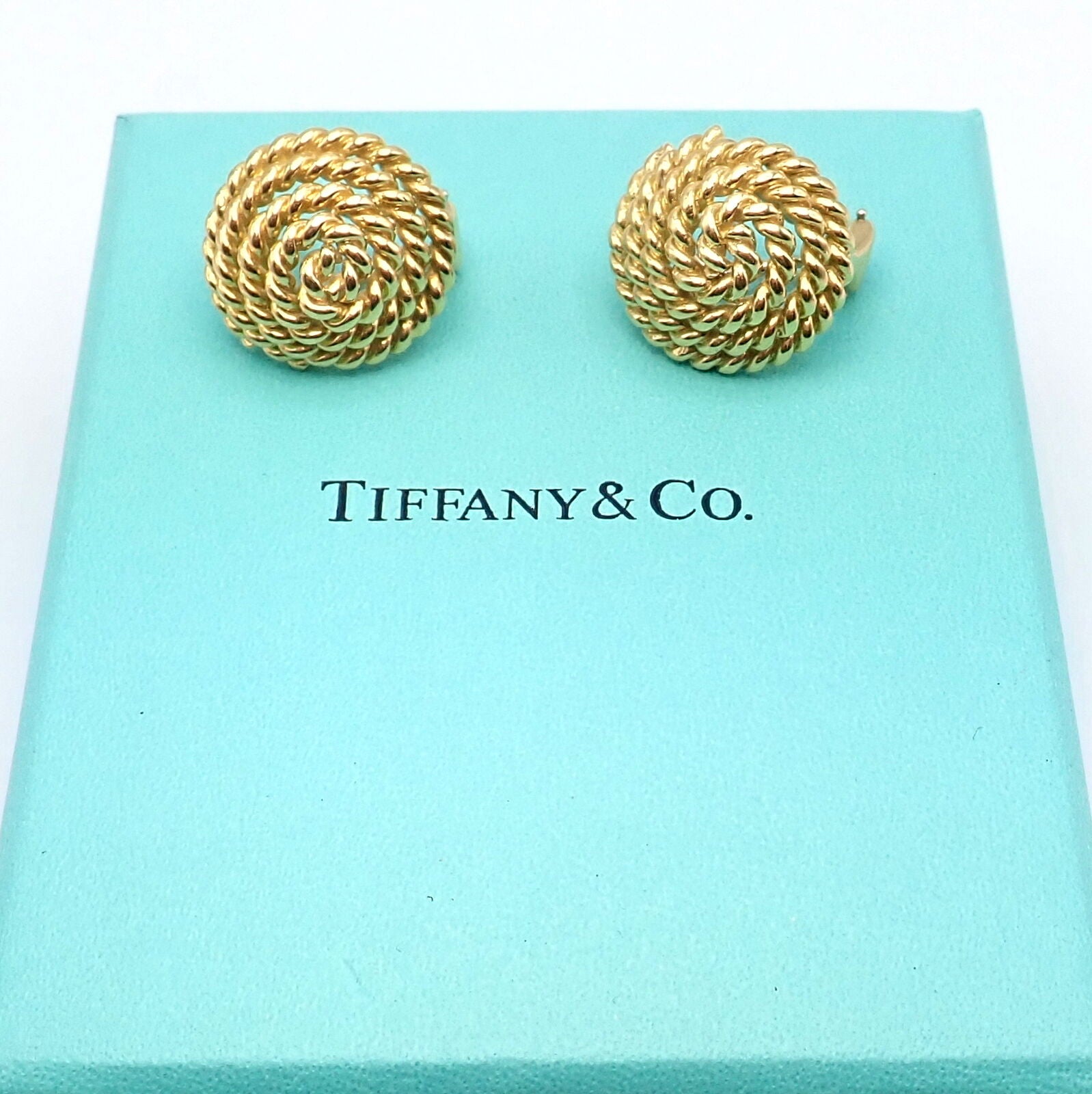 Authentic Vintage Tiffany & Co 18k Yellow Gold Large Coiled Rope Earrings - Luxury Jewelry for Women, Perfect for Weddings, Parties & Special Occasions