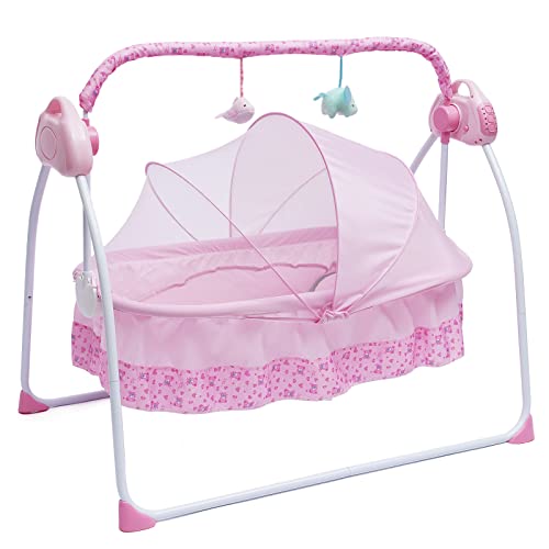 Smart Baby Crib Swing with Music & Vibration - Portable Rocking Bassinet for Newborns 0-18 Months (55 lb Capacity) - Perfect for Nursery, Bedroom & Travel Use