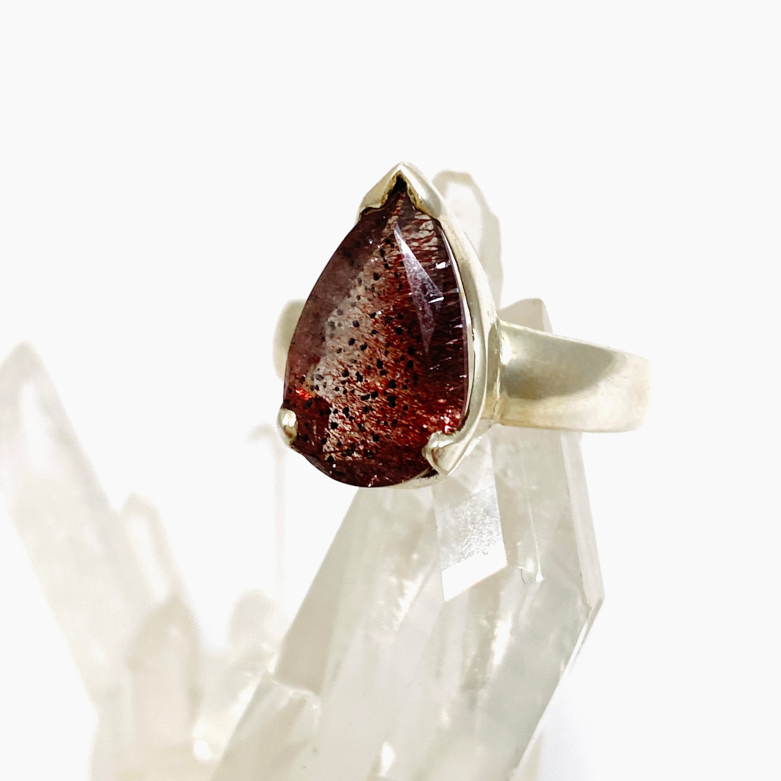Lepidicrocite in Quartz Teardrop Faceted Ring - Size 7 Natural Crystal Jewelry for Women - Perfect for Healing, Meditation & Spiritual Energy Work