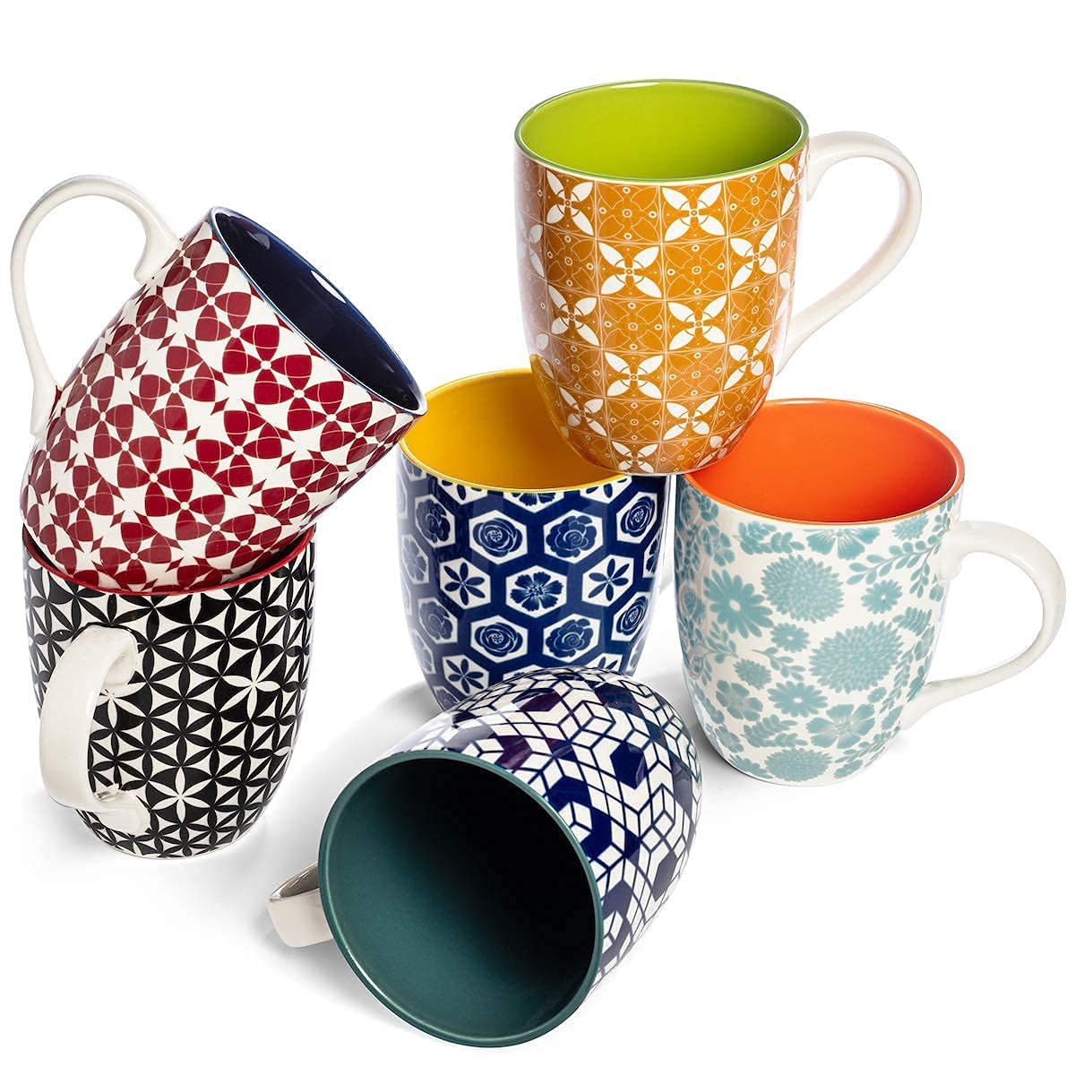 Annovero Coffee Mugs & Salad Plates Set - Colorful Porcelain Dinnerware for Kitchen - Microwave & Dishwasher Safe - Perfect for Breakfast, Coffee Time, and Casual Dining