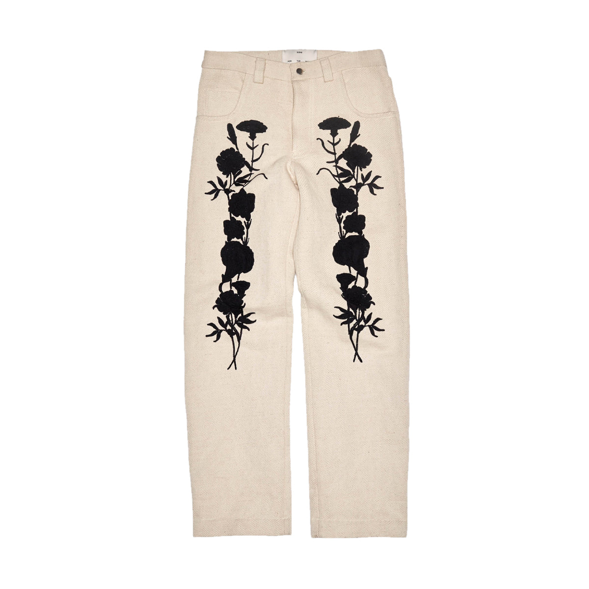 Embroidered Foliage Long Work Pants for Women - Comfortable Office Trousers in Off White | Perfect for Business Casual & Professional Workwear