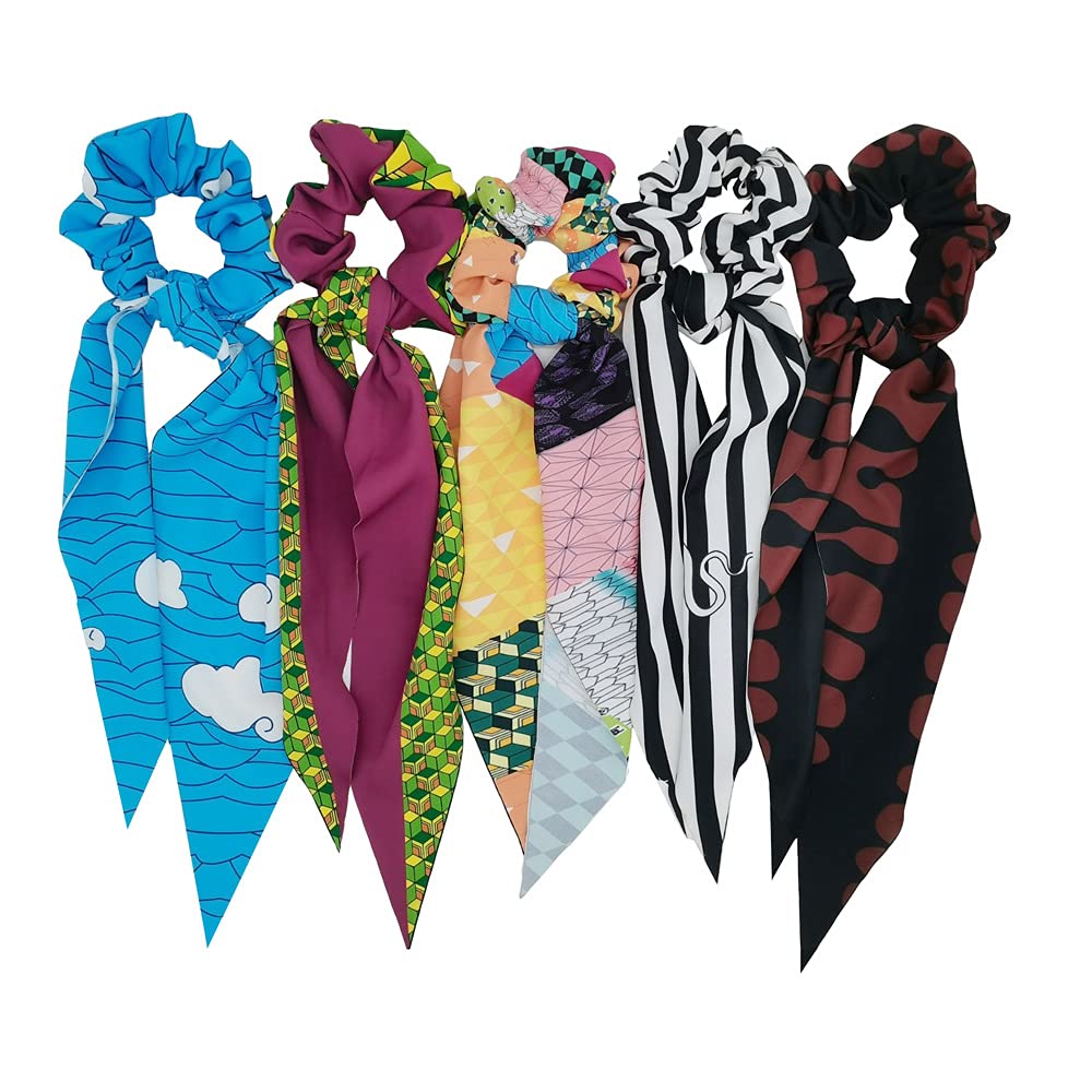 Anime Hair Scarf & Scrunchies Set - Soft Chiffon Ponytail Holders & Hair Ties for Women | 2-in-1 Japanese Style Hair Accessories for Cosplay, Daily Wear & Gift Giving