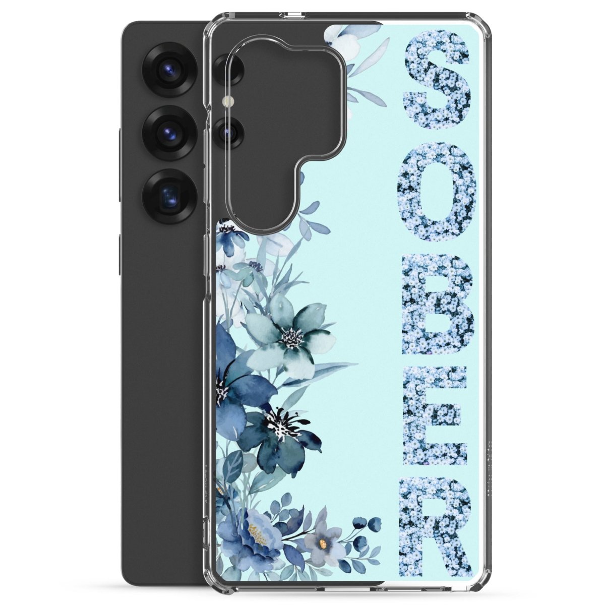 SOBER Blue Chinoiserie Samsung Phone Case - Clear Floral Design Protective Cover for Samsung Galaxy | Perfect for Everyday Use, Office & Travel