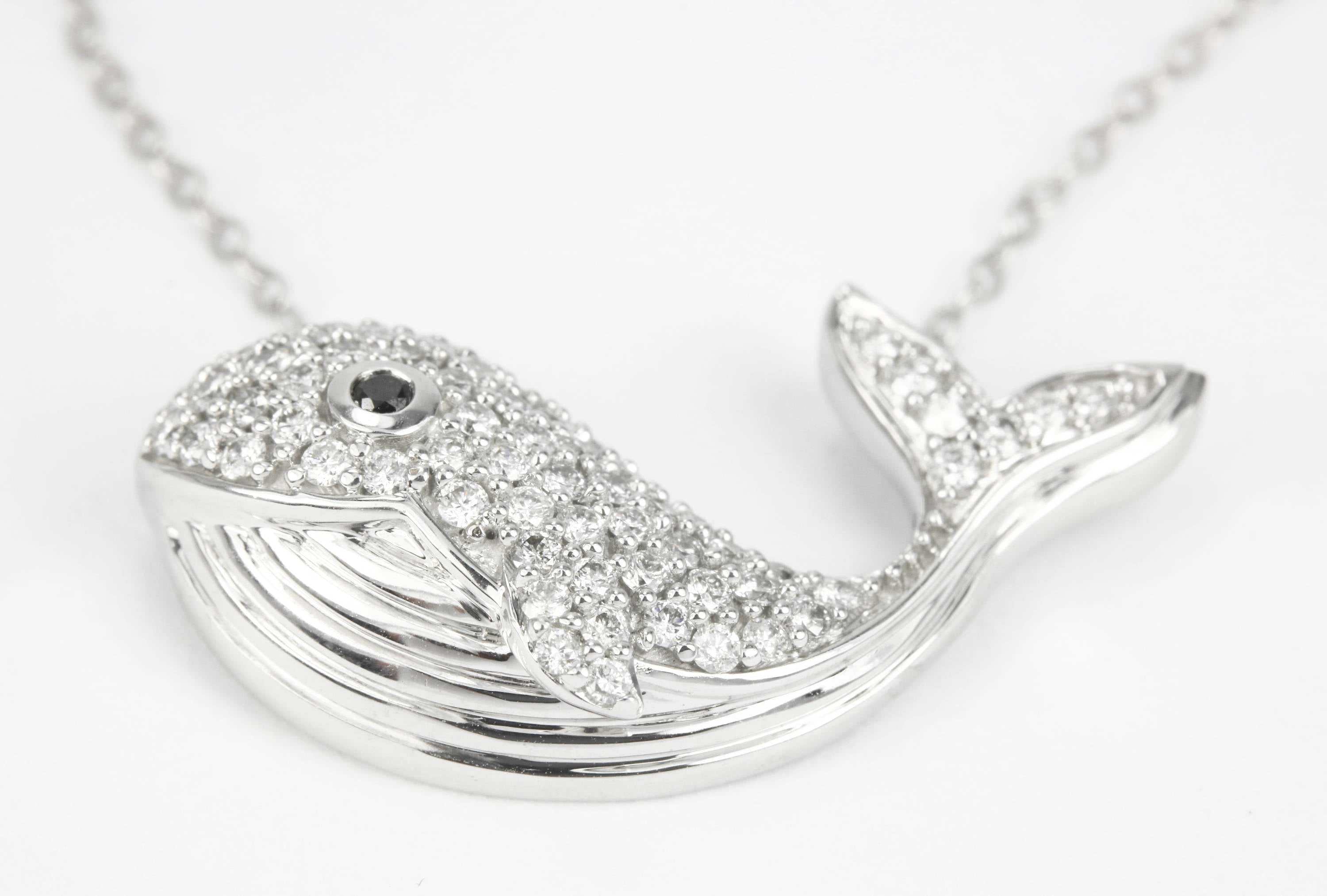 0.50tcw Nautical Diamond & Sapphire Whale Pendant Necklace in 14K Gold - Perfect for Beach Weddings, Ocean-Themed Parties & Unique Gifts