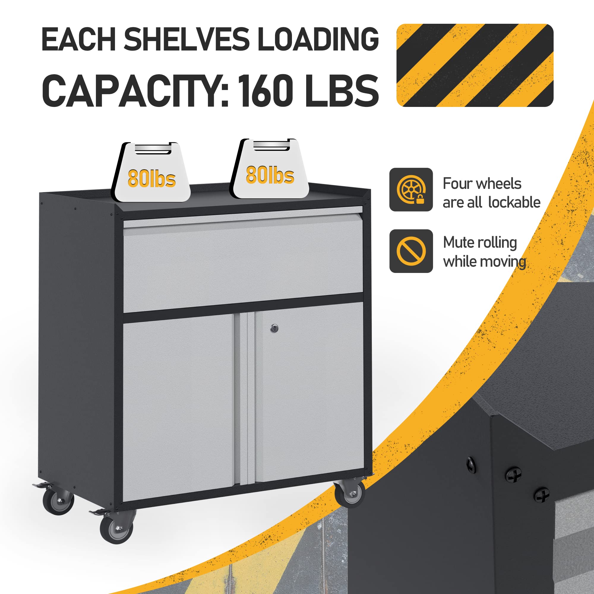 Aobabo Heavy Duty Steel Tool Box with Wheels & Lock - Adjustable Storage Cabinet Organizer with Drawers for Garage, Workshop, Office & Home Use - Black/Gray Tool Chest for Tools, Hardware & Supplies Storage