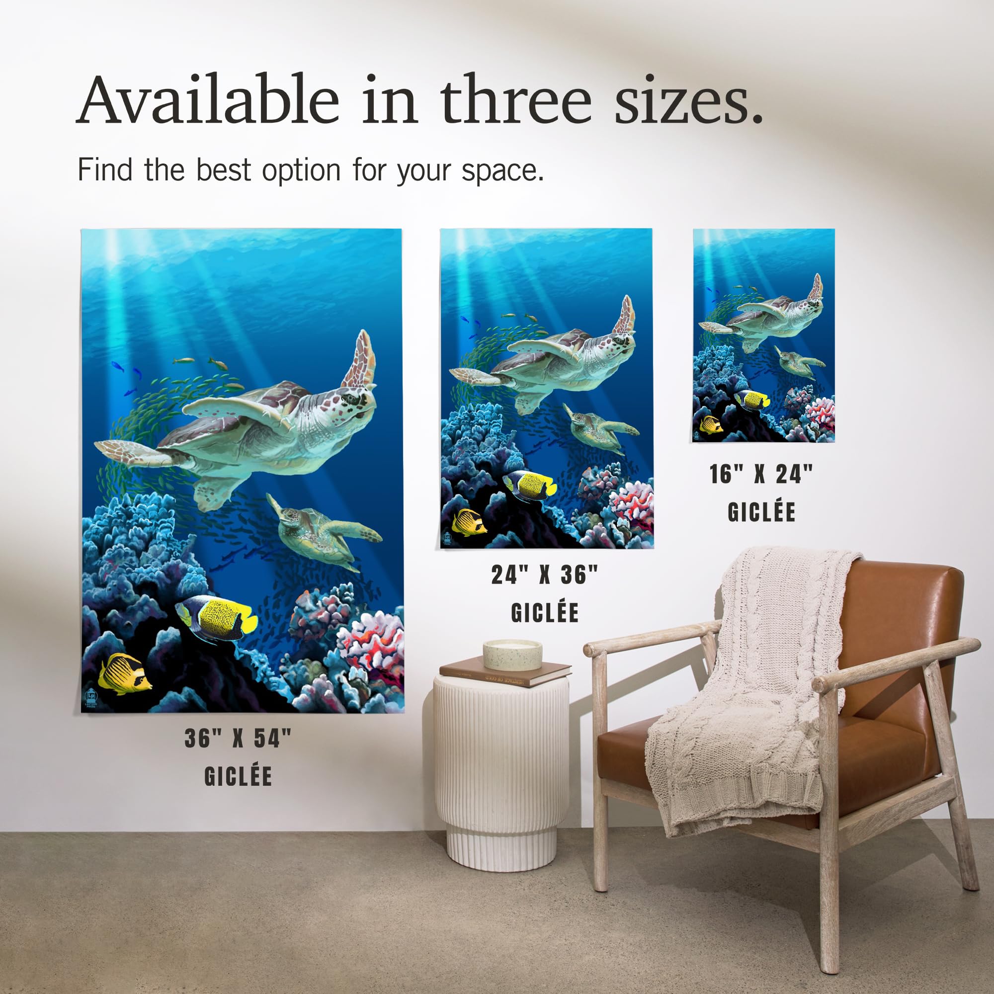 Lantern Press 16x24 Inch Giclee Art Print - Sea Turtles Swimming Wall Decor - Premium Canvas Wall Art for Living Room, Bedroom & Office