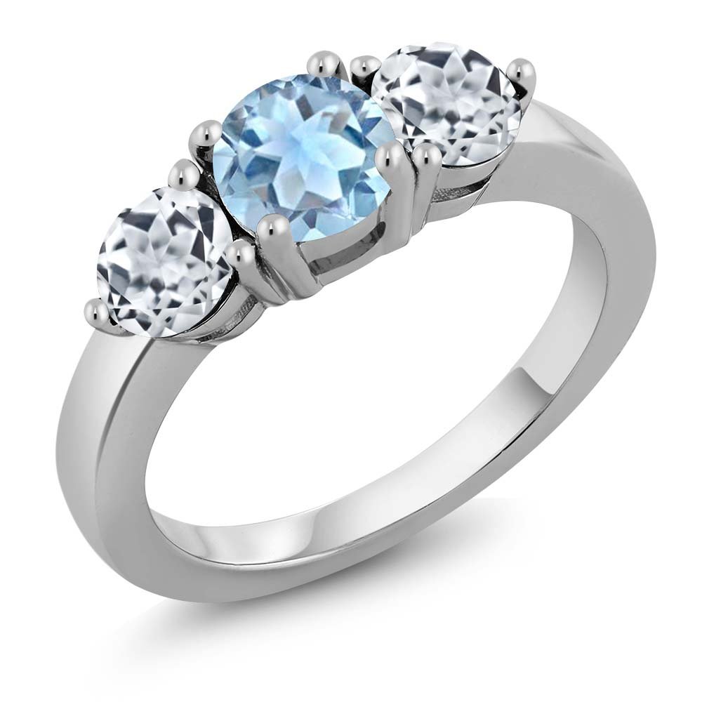 2.39 Ct Round Sky Blue & White Topaz 925 Sterling Silver Ring for Women - Elegant Gemstone Jewelry for Engagement, Wedding & Everyday Wear