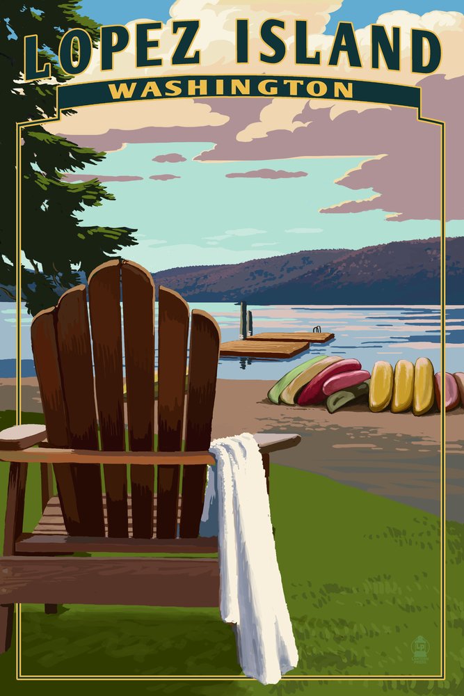Washington Lopez Island Adirondack Chairs Wall Art - 9x12 Digital Print Poster for Home & Office Decor | Coastal Living Room, Beach House, Cabin Decor