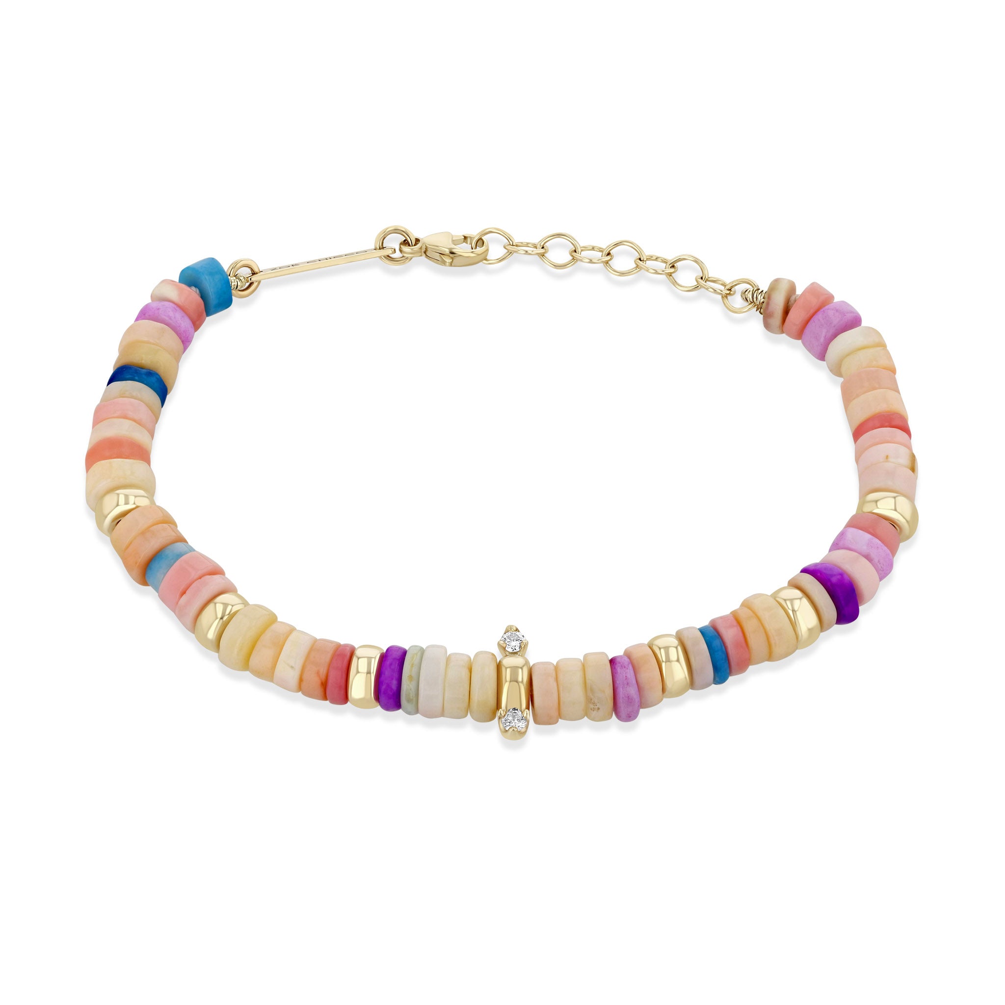 14K Gold & Pink Opal Beaded Bracelet with Diamond Accents - Elegant Stackable Jewelry for Women, Perfect for Weddings, Parties & Everyday Wear