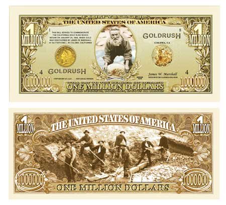 Authentic 1849 Gold Rush Million Dollar Bill Replica - Set of 50 Collectible American Art Classics | Perfect for History Buffs, Classroom Decor & Vintage Themed Parties