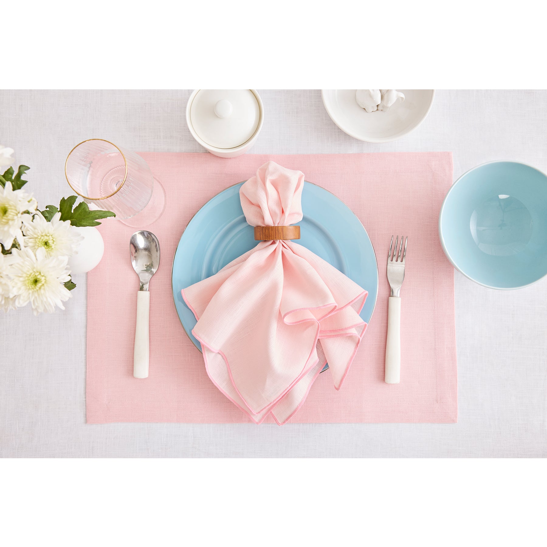 Premium Bianca Merrow Stitch Napkins Set of 4 - Elegant Embroidered Cotton Table Linens for Fine Dining & Special Occasions